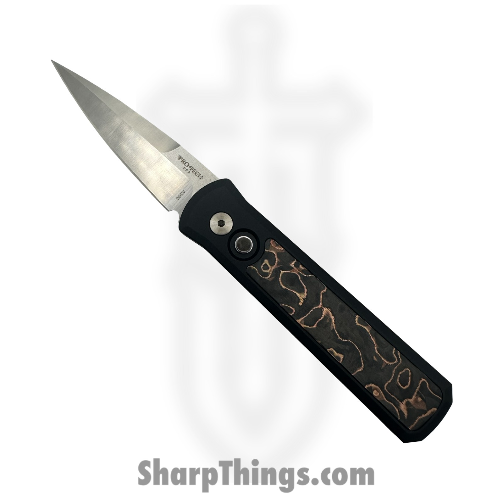 ProTech - 7210-LIVEWIRE - Godson - Automatic Knife - 20CV Satin Spear Point - Aluminum Livewire CF Inlay - Black Copper