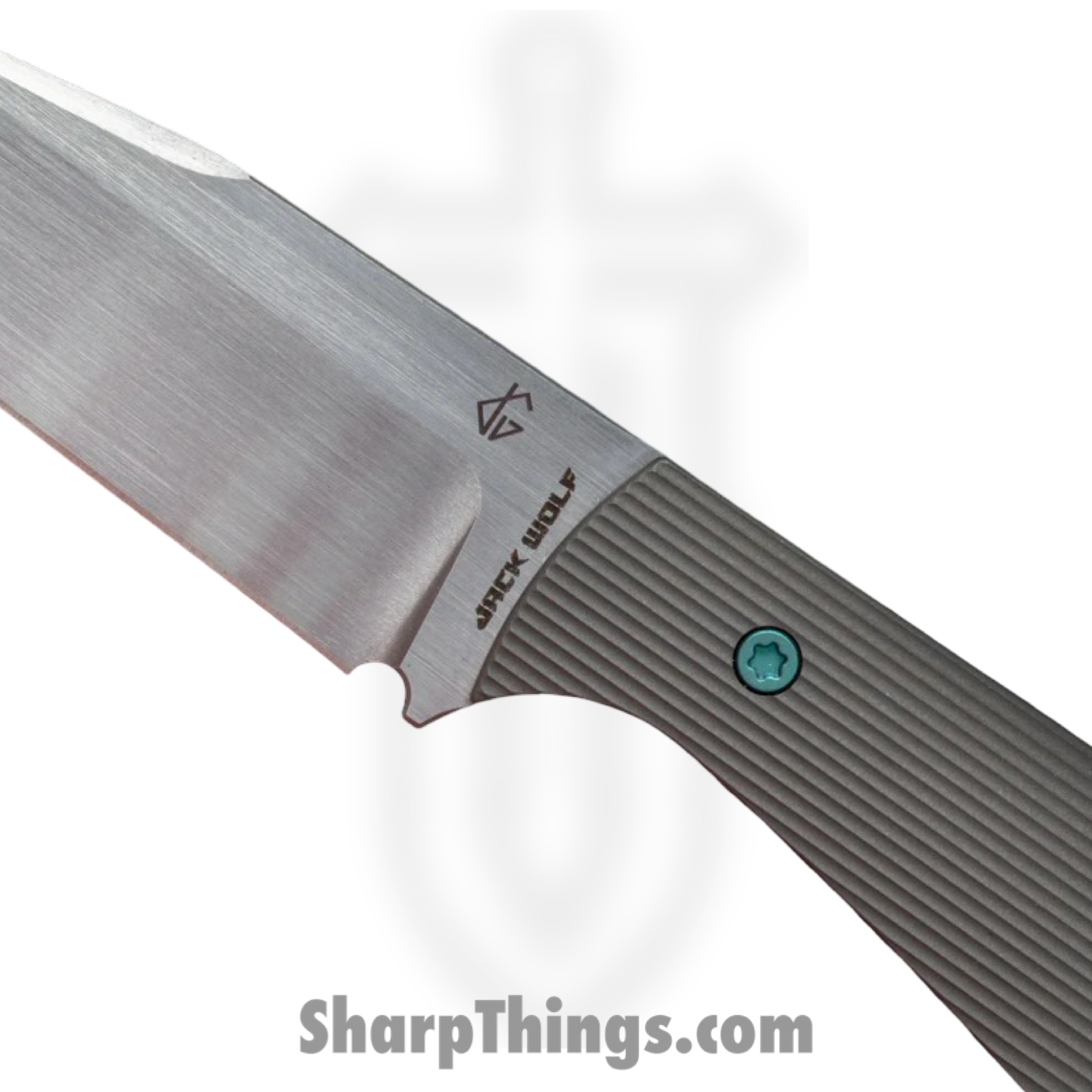 Jack Wolf Knives - COLLU-01-TITAN-STRIPE - Collusion - Fixed Blade Knife - S90V Satin Reverse Tanto - Titanium Stripe - Gray Blue - Image 2