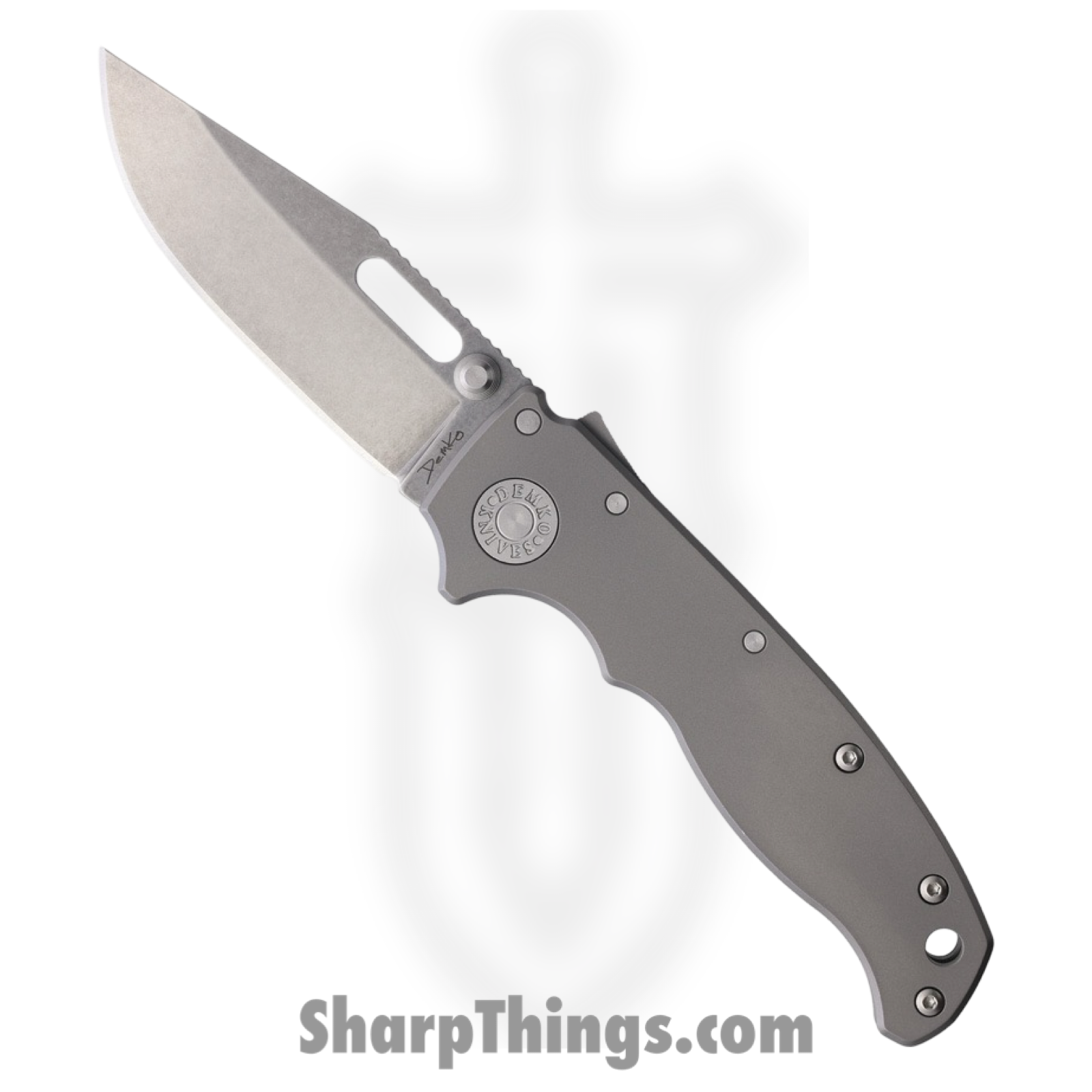 Demko Knives - DEM09664 - AD 20.5 - Folding Knife - 3V Stonewash Clip Point - Titanium - Gray