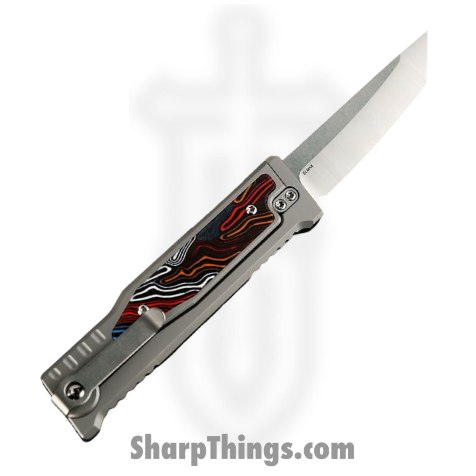 Reate Knives - EXO2122ELG10 - EXO-M - Gravity Knife - ELMAX Satin Drop Point - Titanium G10 Damascus - Multi - Image 2