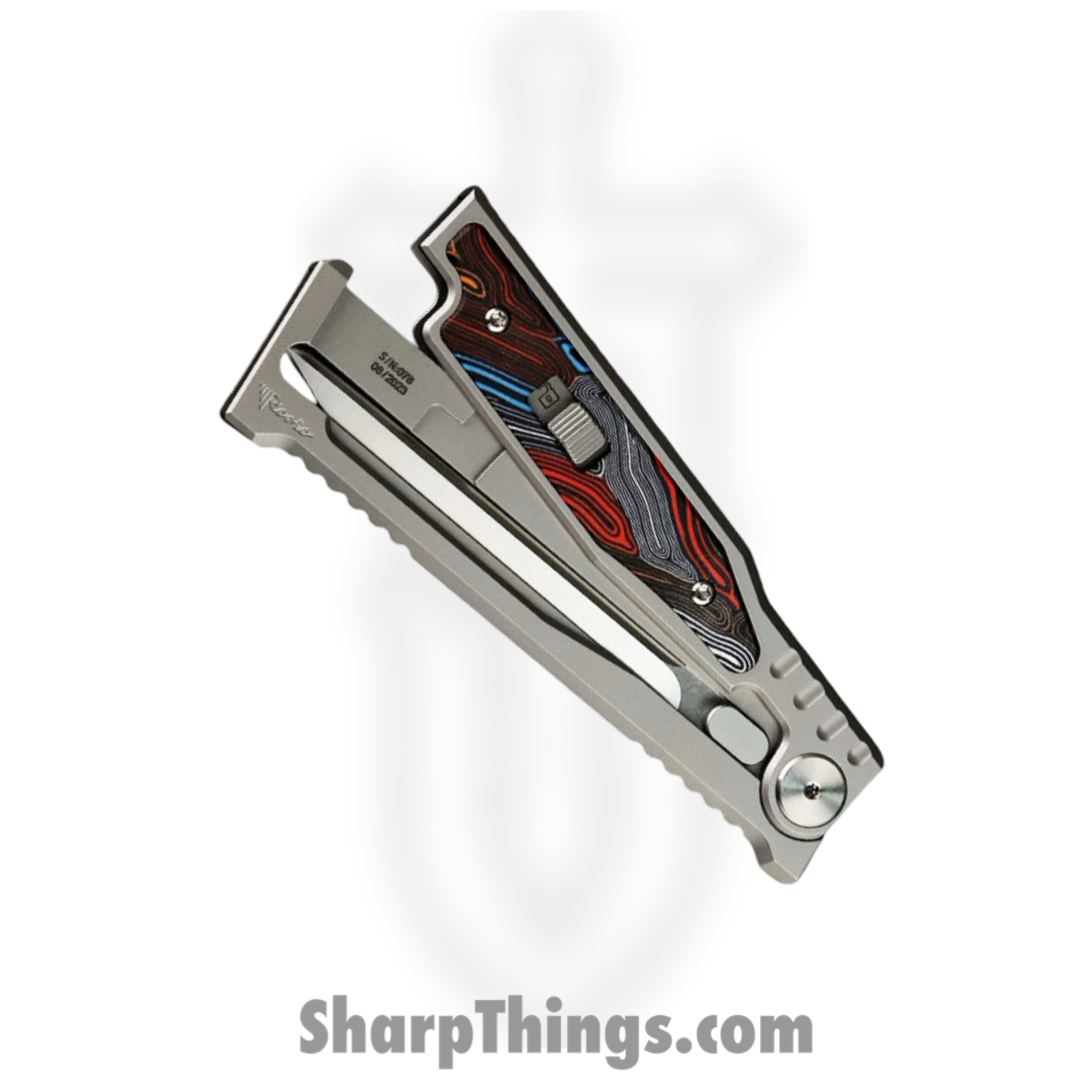Reate Knives - EXO2122ELG10 - EXO-M - Gravity Knife - ELMAX Satin Drop Point - Titanium G10 Damascus - Multi - Image 5