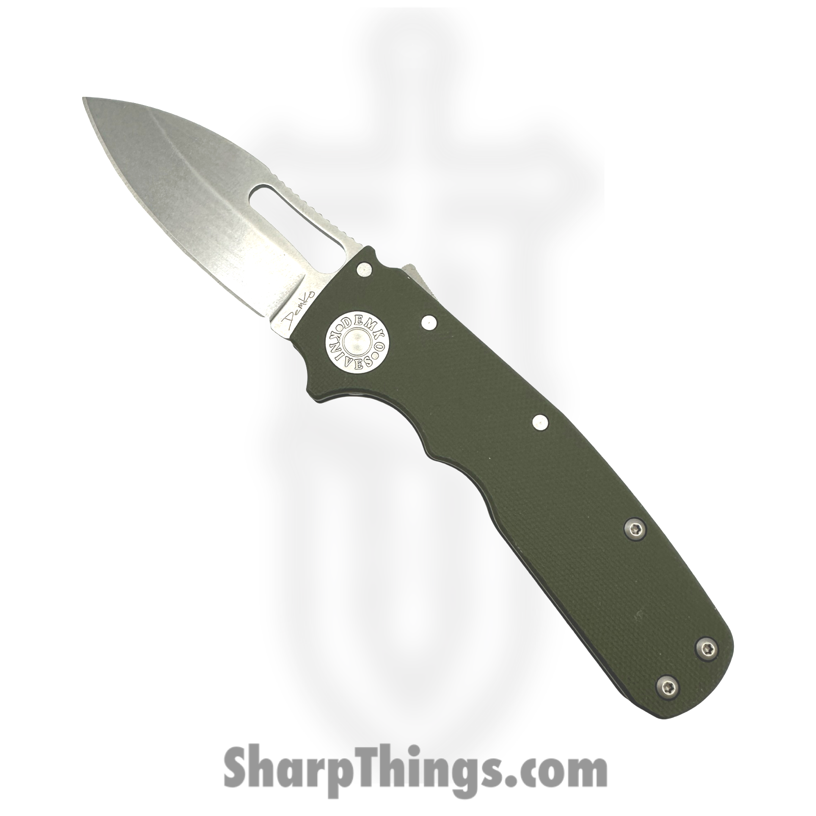 Demko Knives - DEM19233 - Shark Cub - Folding Knife - CPM 20CV Stonewash Spear Point - G10 - OD Green