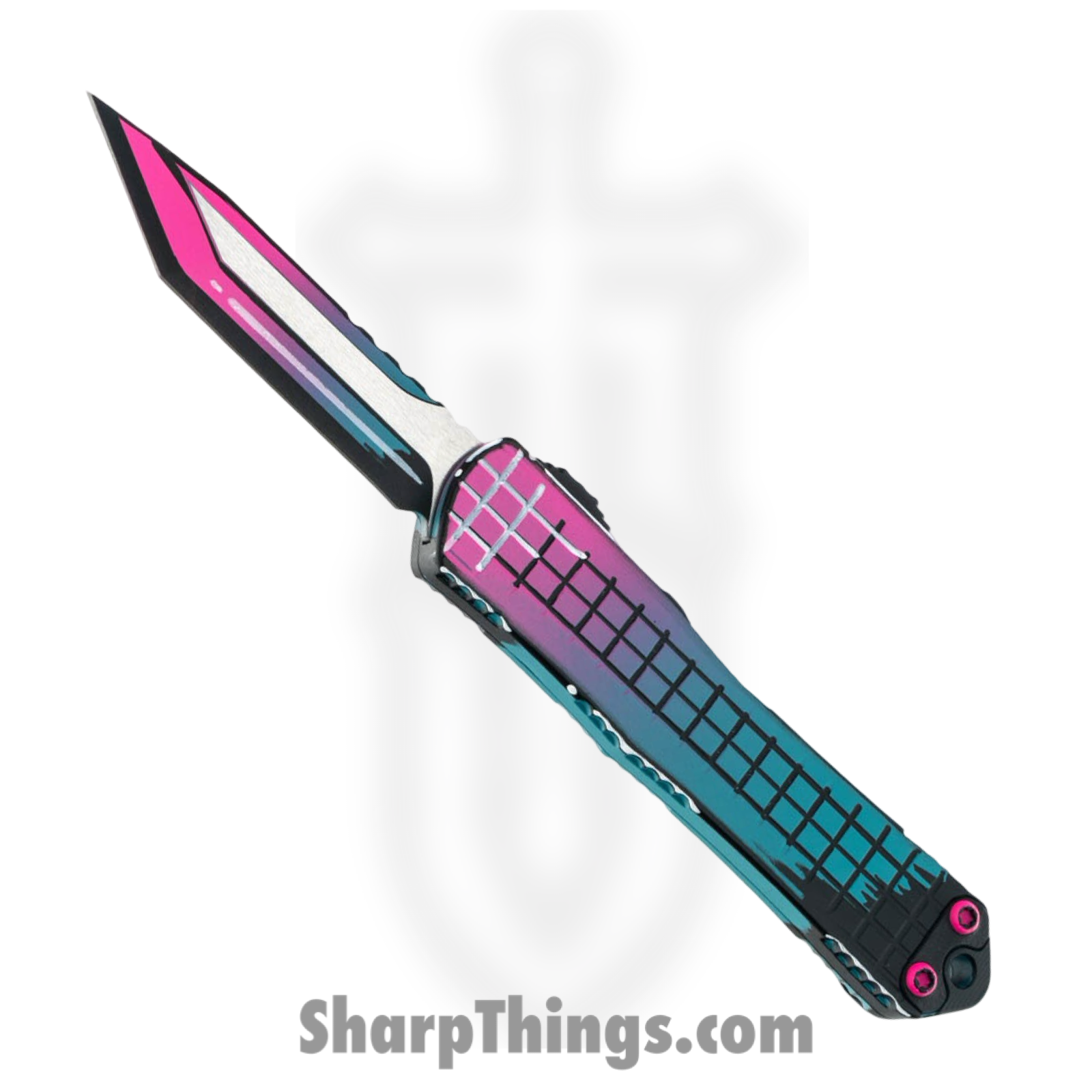 Heretic Knives - H023F-CS-MV - Manticore S - OTF Auto - CPM MagnaCut Coated Tanto - Aluminum Cel Shading - Miami Vice