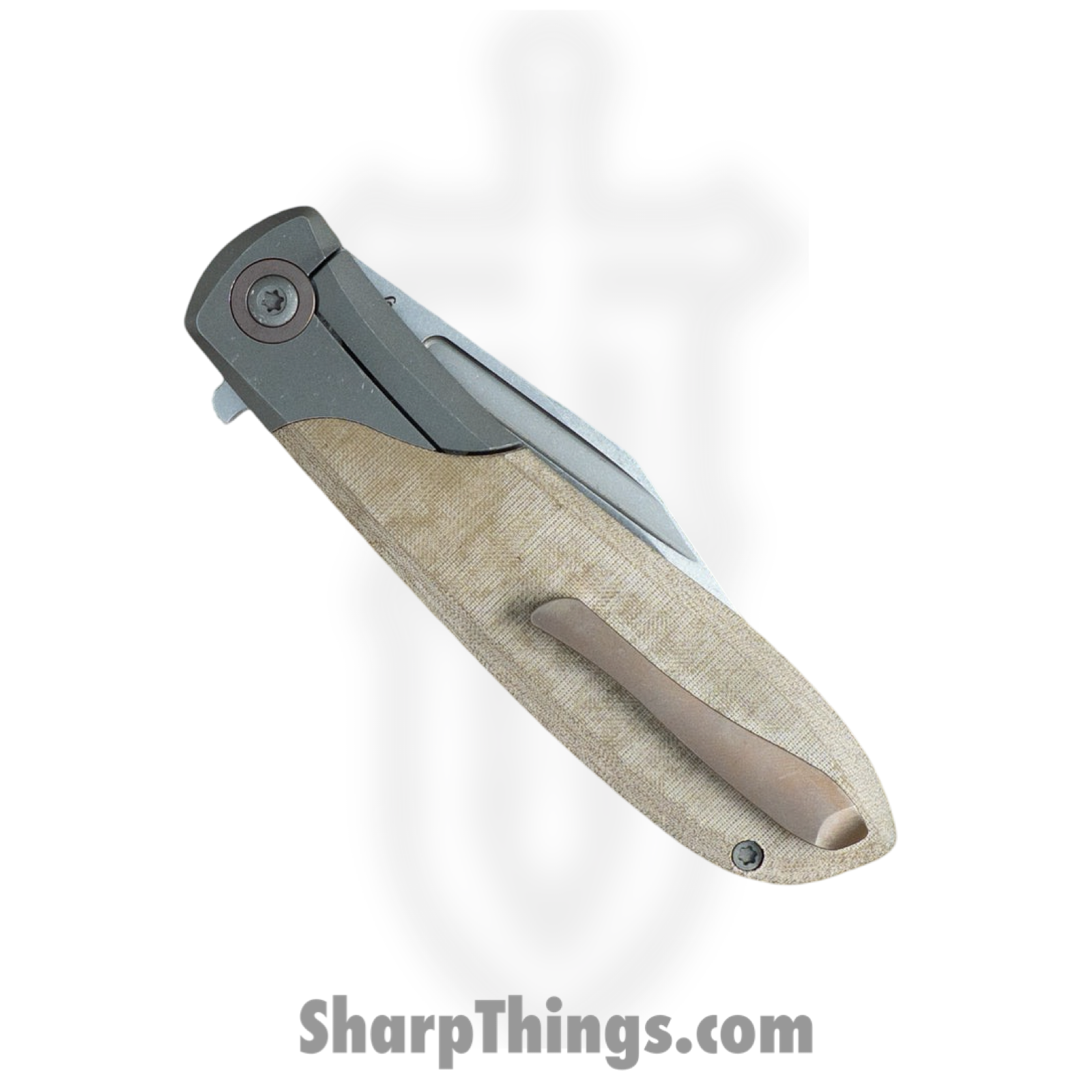 Jack Wolf Knives - SCUFF-01-GRN-MIC - Scuffle - Folding Knife - S90V Stonewash Clip Point - Linen Micarta - Green - Image 2