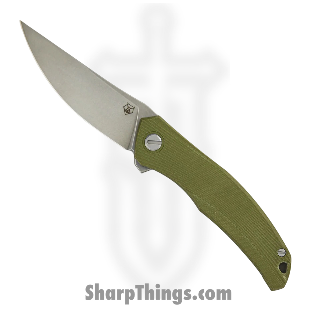 Shirogorov Knives - SHI-URS-QM-OGG10 - Ursus Quantium - Folding Knife - Cromax PM Stonewash Upswept - Titanium G10 Inlay - Grey Olive Green