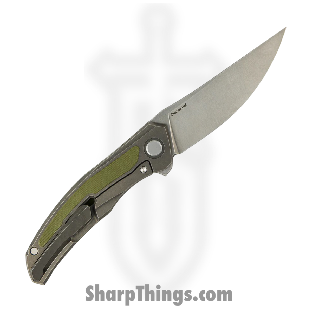 Shirogorov Knives - SHI-URS-QM-OGG10 - Ursus Quantium - Folding Knife - Cromax PM Stonewash Upswept - Titanium G10 Inlay - Grey Olive Green - Image 2