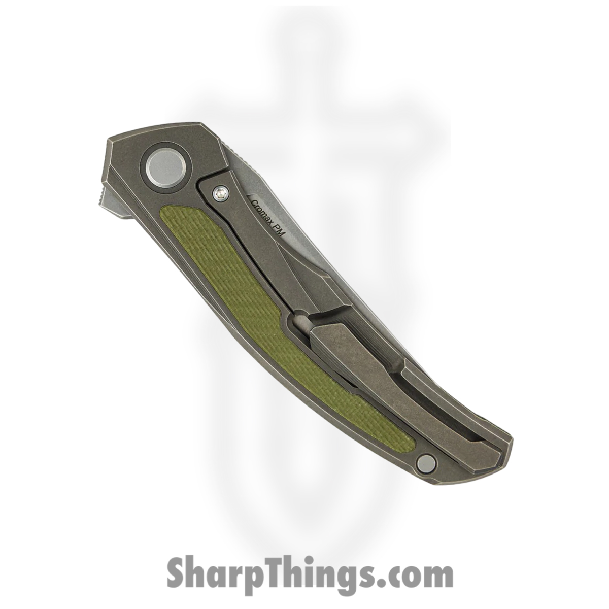 Shirogorov Knives - SHI-URS-QM-OGG10 - Ursus Quantium - Folding Knife - Cromax PM Stonewash Upswept - Titanium G10 Inlay - Grey Olive Green - Image 4