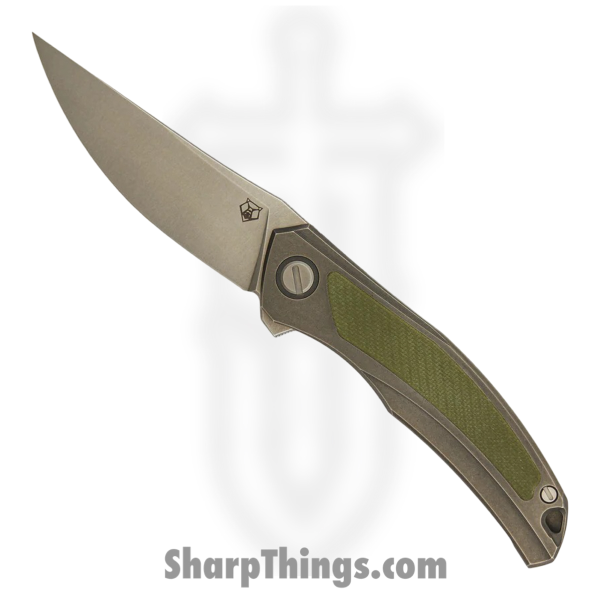 Shirogorov Knives - SHI-URS-QNL-GRNG10-M - Ursus Quantum - Folding Knife - Cromax PM Stonewash Upswept - Titanium G10 Inlay - Grey Green
