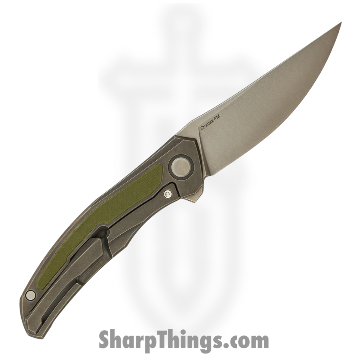 Shirogorov Knives - SHI-URS-QNL-GRNG10-M - Ursus Quantum - Folding Knife - Cromax PM Stonewash Upswept - Titanium G10 Inlay - Grey Green - Image 2