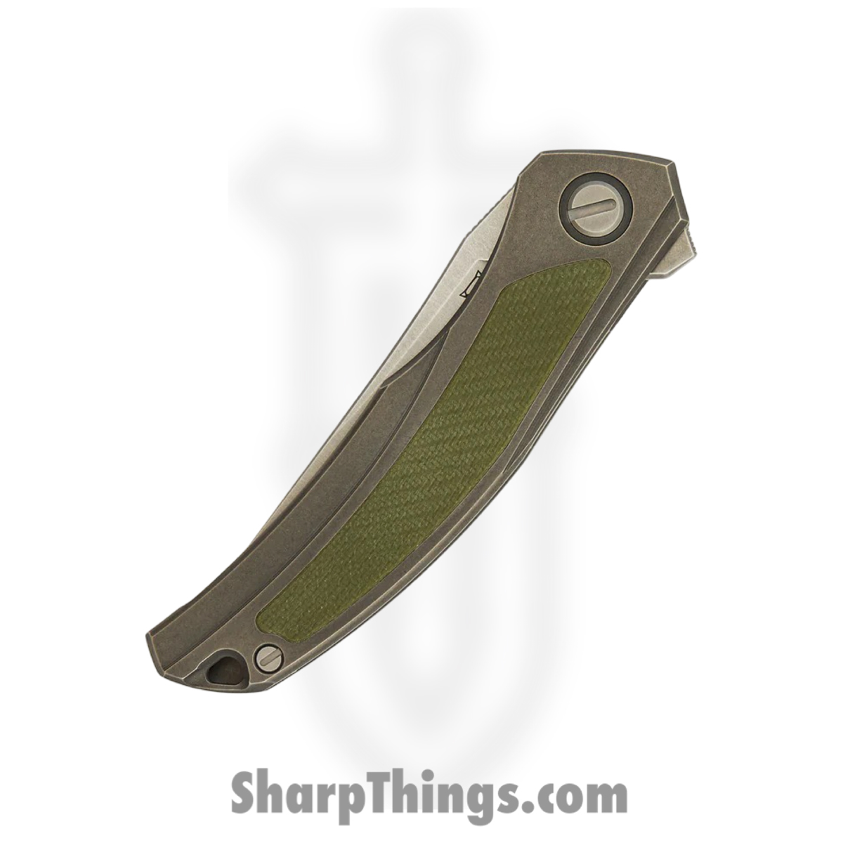Shirogorov Knives - SHI-URS-QNL-GRNG10-M - Ursus Quantum - Folding Knife - Cromax PM Stonewash Upswept - Titanium G10 Inlay - Grey Green - Image 3
