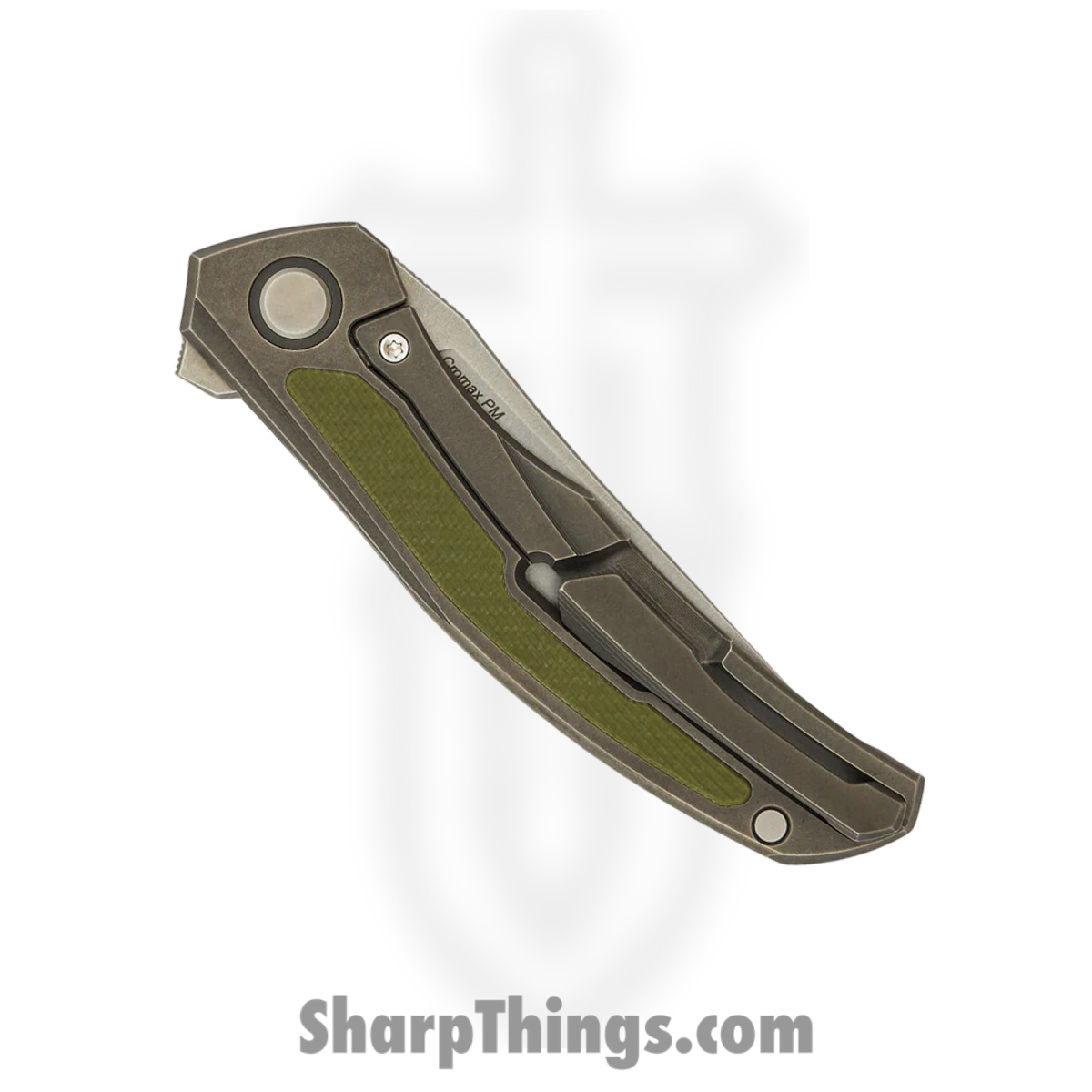 Shirogorov Knives - SHI-URS-QNL-GRNG10-M - Ursus Quantum - Folding Knife - Cromax PM Stonewash Upswept - Titanium G10 Inlay - Grey Green - Image 4