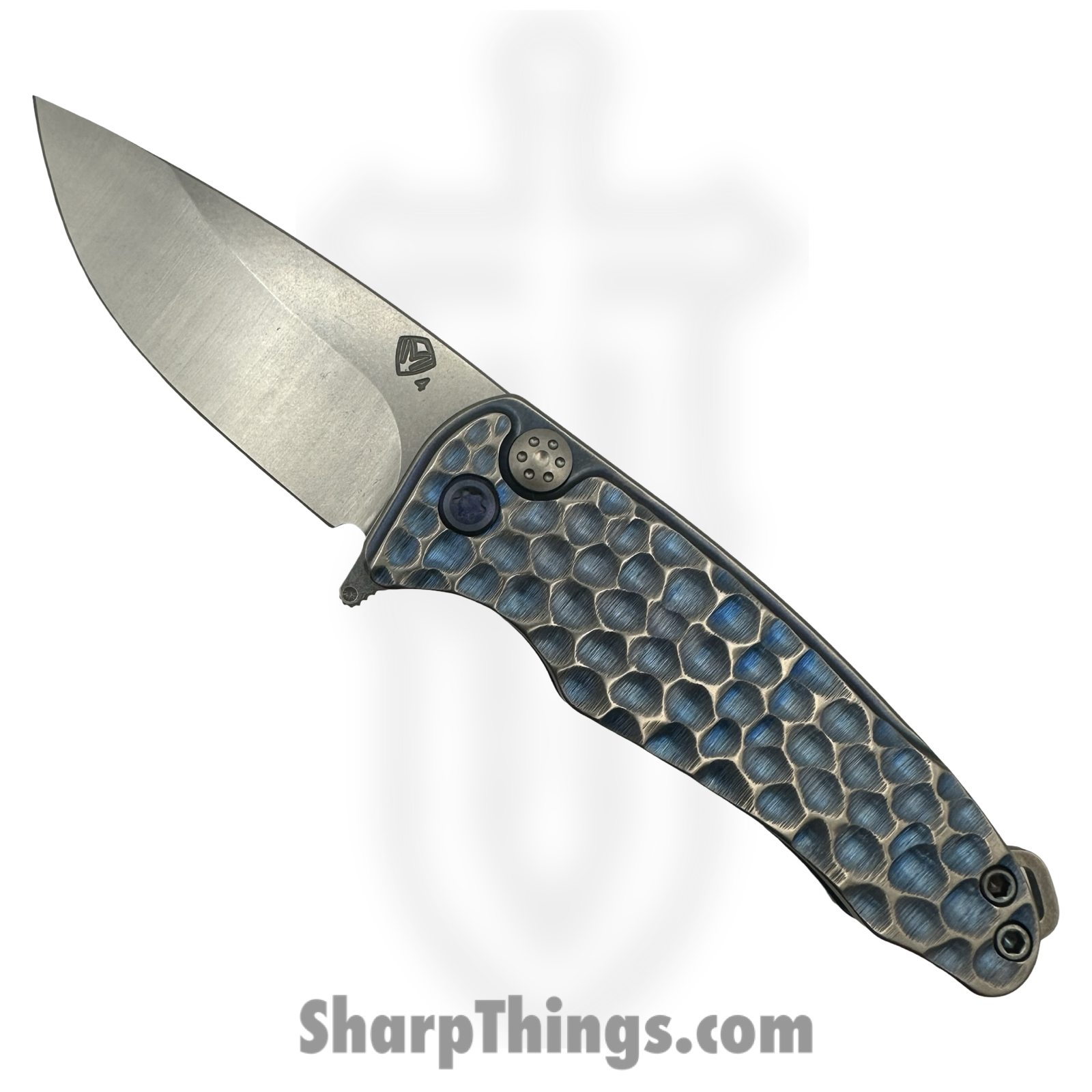 Medford Knife and Tool - MKT394TQ-01TM-T2C2-BN - Smooth Criminal - Folding Knife - S45VN Tumbled Drop Point - Titanium "Cobblestone" - Blue Silver