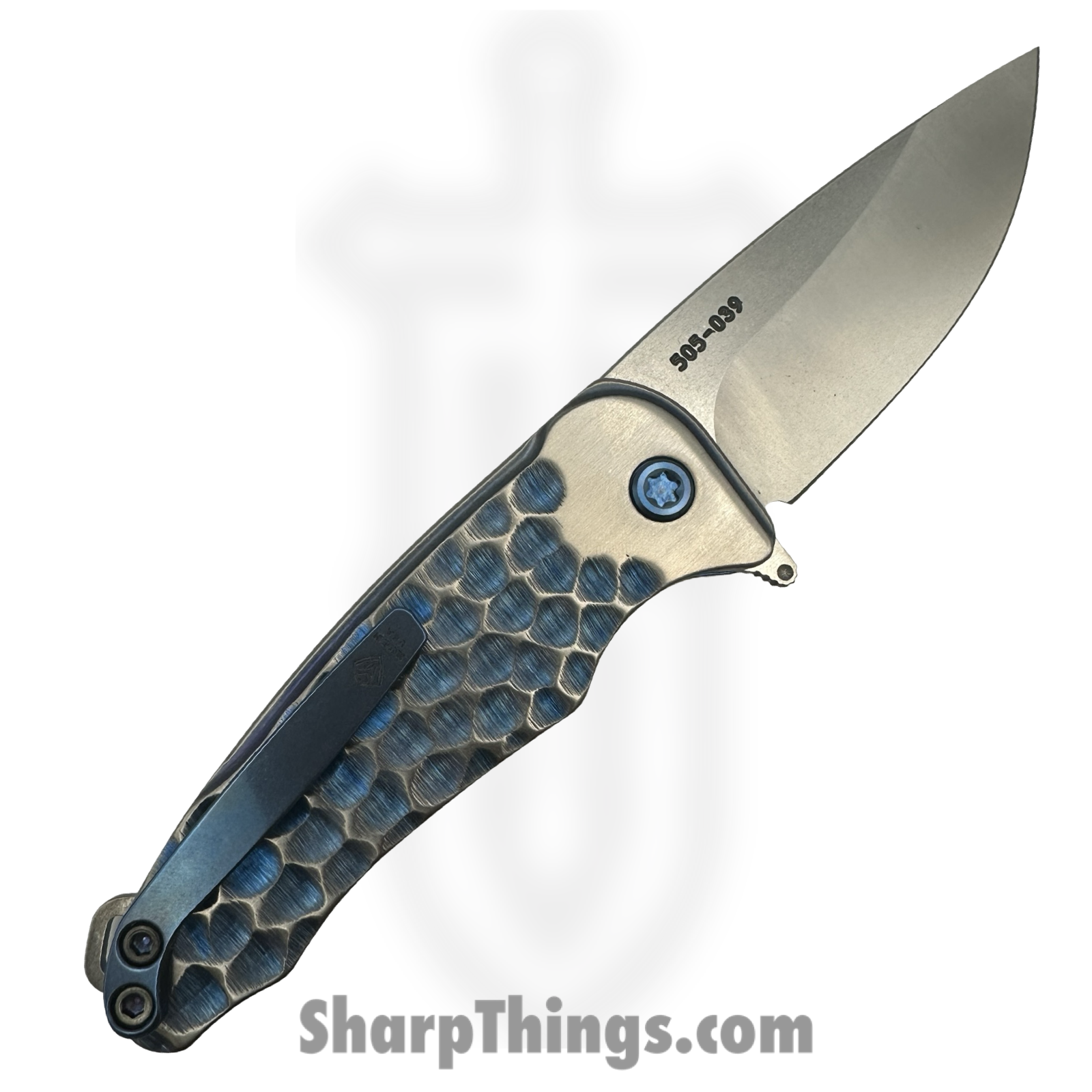 Medford Knife and Tool - MKT394TQ-01TM-T2C2-BN - Smooth Criminal - Folding Knife - S45VN Tumbled Drop Point - Titanium "Cobblestone" - Blue Silver - Image 5