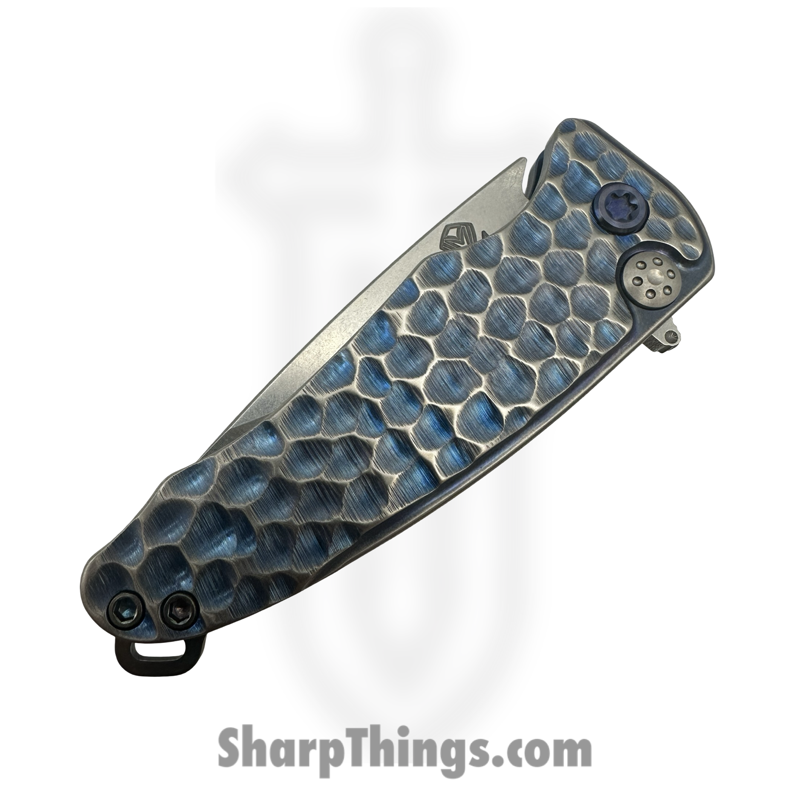 Medford Knife and Tool - MKT394TQ-01TM-T2C2-BN - Smooth Criminal - Folding Knife - S45VN Tumbled Drop Point - Titanium "Cobblestone" - Blue Silver - Image 4