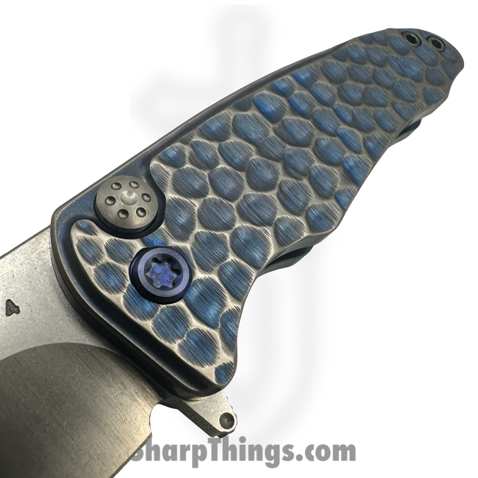 Medford Knife and Tool - MKT394TQ-01TM-T2C2-BN - Smooth Criminal - Folding Knife - S45VN Tumbled Drop Point - Titanium "Cobblestone" - Blue Silver - Image 3