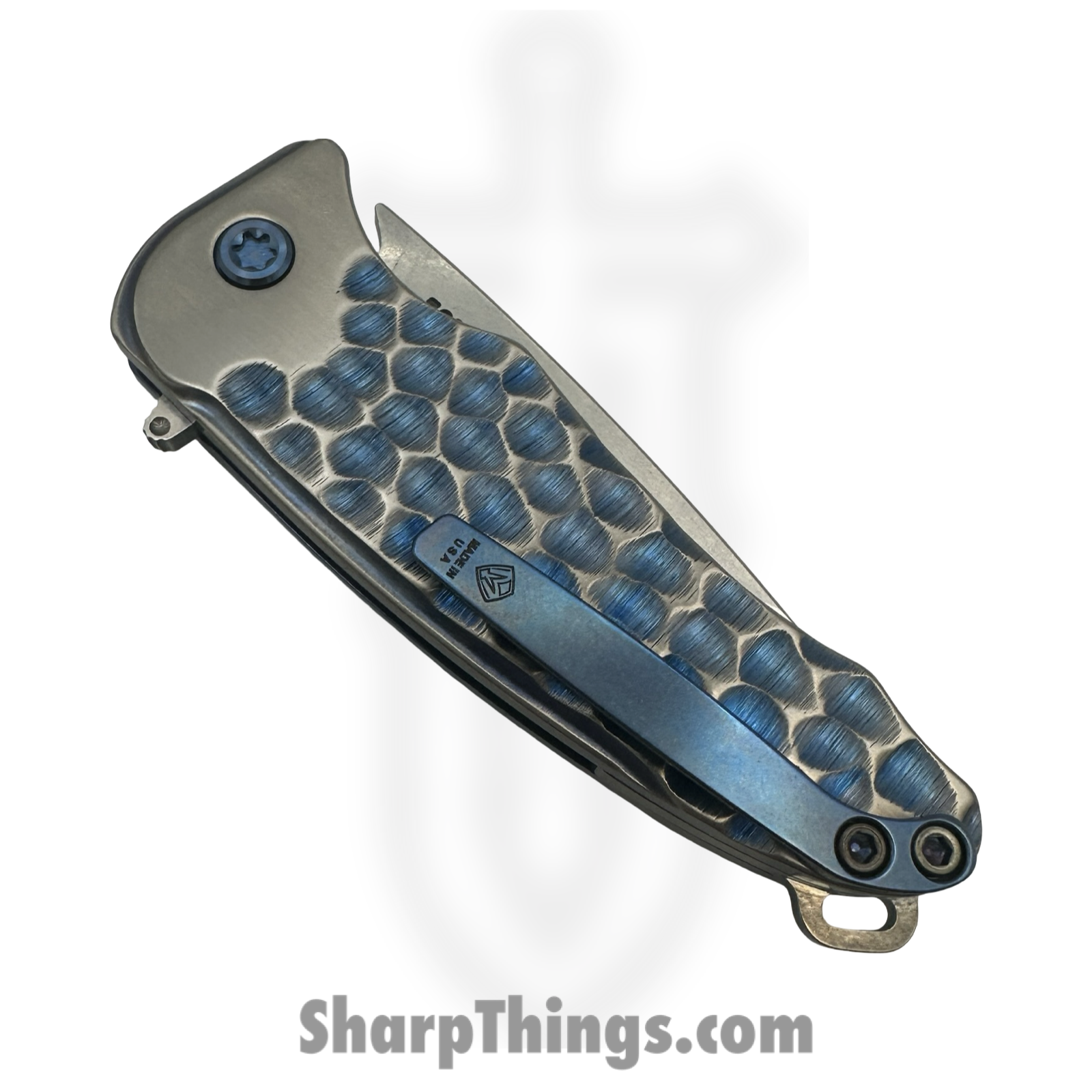 Medford Knife and Tool - MKT394TQ-01TM-T2C2-BN - Smooth Criminal - Folding Knife - S45VN Tumbled Drop Point - Titanium "Cobblestone" - Blue Silver - Image 2