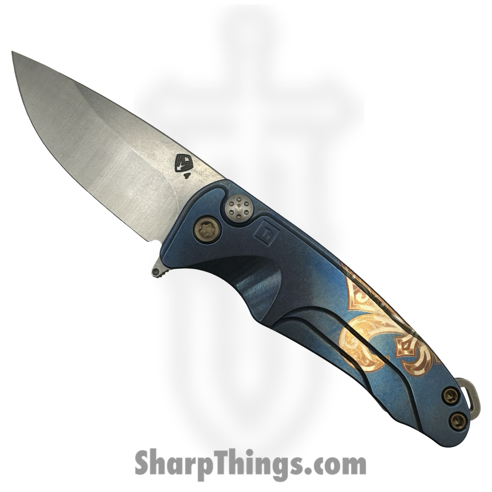 Medford Knife and Tool - MKT394TQ-37A2-T1C1-BN - Smooth Criminal - Folding Knife - S45VN Tumbled Drop Point - Titanium "Fleur De Lis" - Blue Bronze