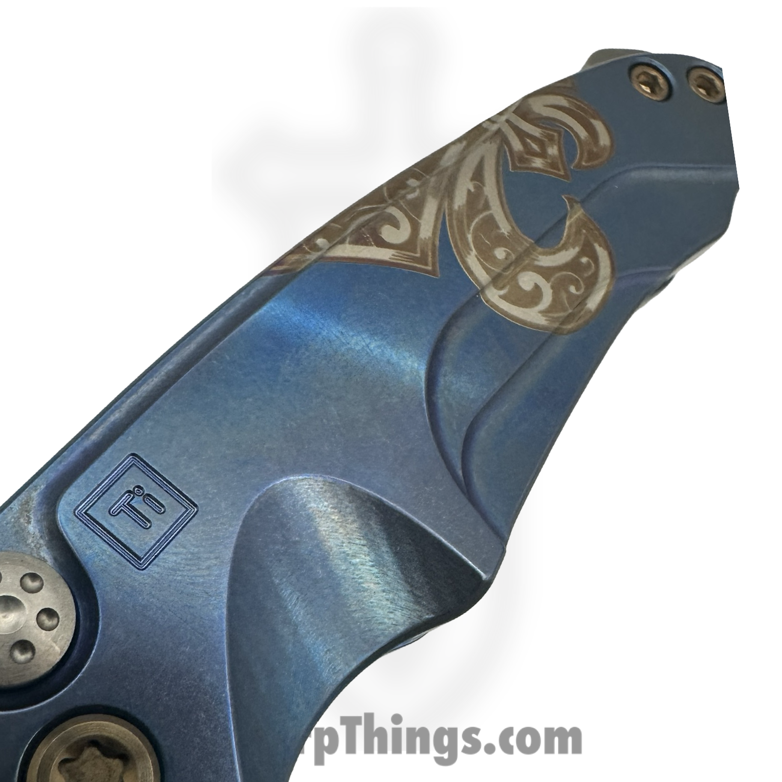 Medford Knife and Tool - MKT394TQ-37A2-T1C1-BN - Smooth Criminal - Folding Knife - S45VN Tumbled Drop Point - Titanium "Fleur De Lis" - Blue Bronze - Image 5