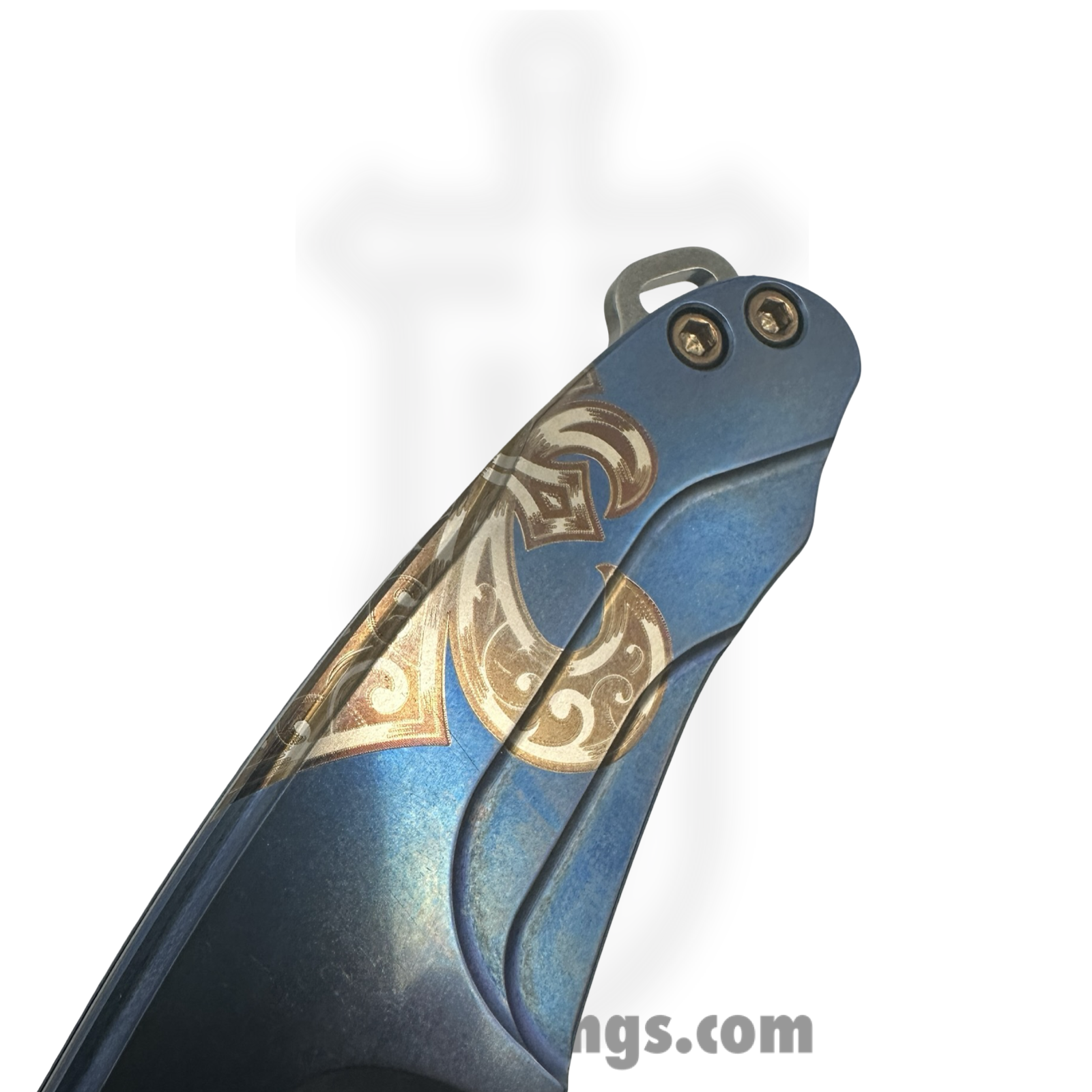 Medford Knife and Tool - MKT394TQ-37A2-T1C1-BN - Smooth Criminal - Folding Knife - S45VN Tumbled Drop Point - Titanium "Fleur De Lis" - Blue Bronze - Image 4
