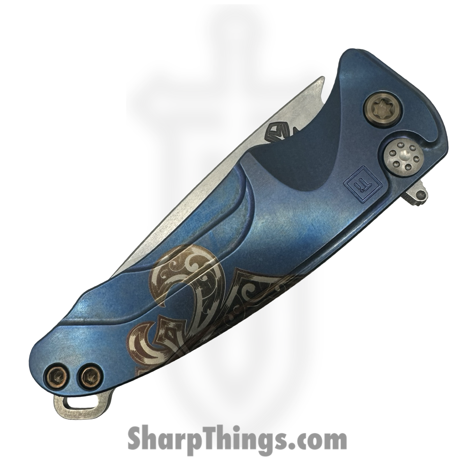 Medford Knife and Tool - MKT394TQ-37A2-T1C1-BN - Smooth Criminal - Folding Knife - S45VN Tumbled Drop Point - Titanium "Fleur De Lis" - Blue Bronze - Image 3