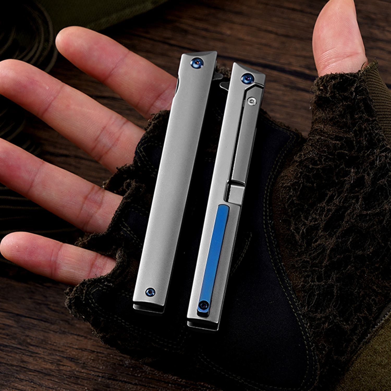Klaken Knives - B13-TIDP-SA - Regent - Folding Knife - D2 Satin Drop Point - Titanium - Natural - Image 10