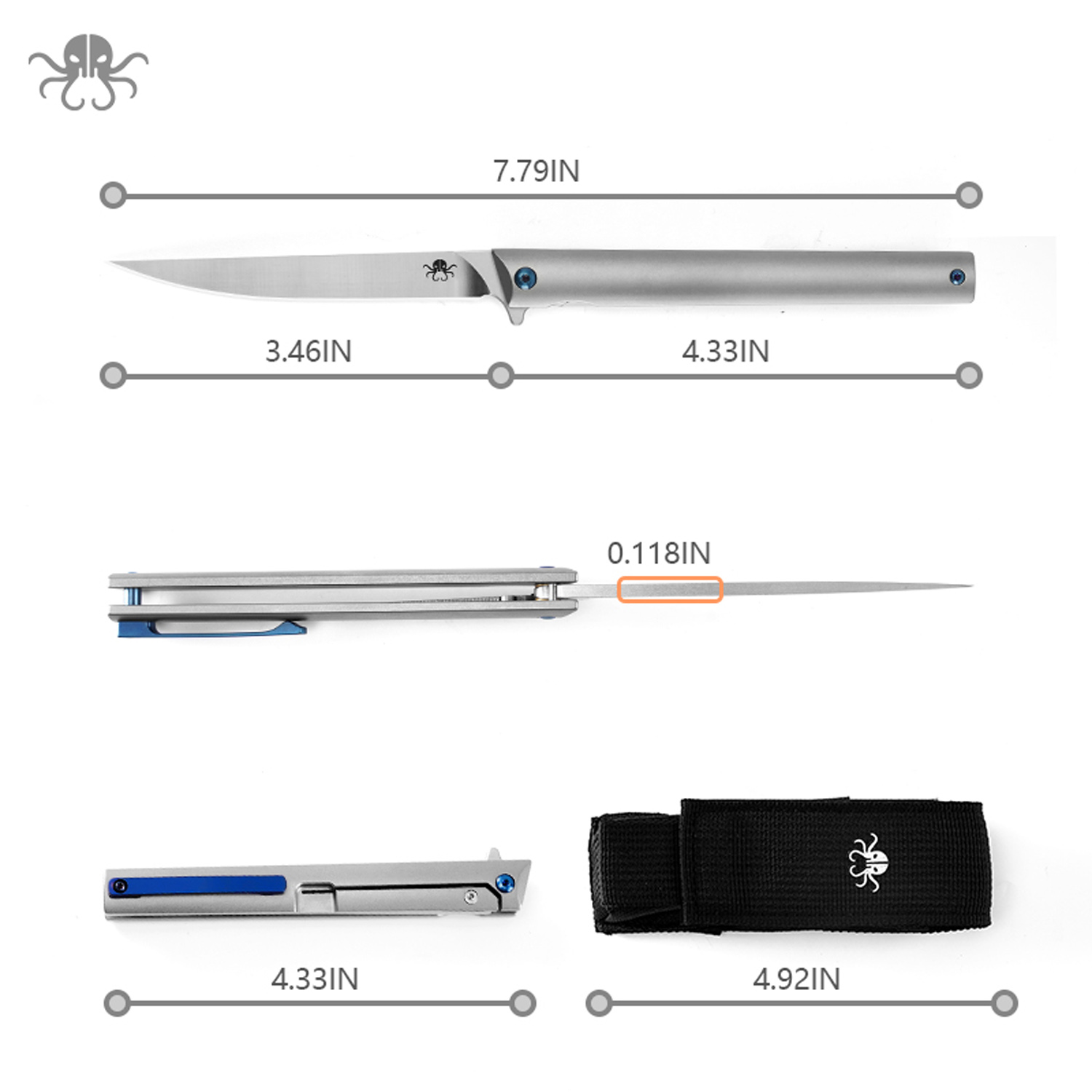 Klaken Knives - B13-TIDP-SA - Regent - Folding Knife - D2 Satin Drop Point - Titanium - Natural - Image 2