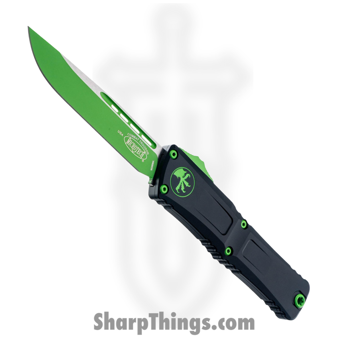 Microtech - 1143-1 GMSK - Combat Troodon Gen III - OTF Auto - M390MK Coated Drop Point - 6061-T6 Aluminum - Black|Green