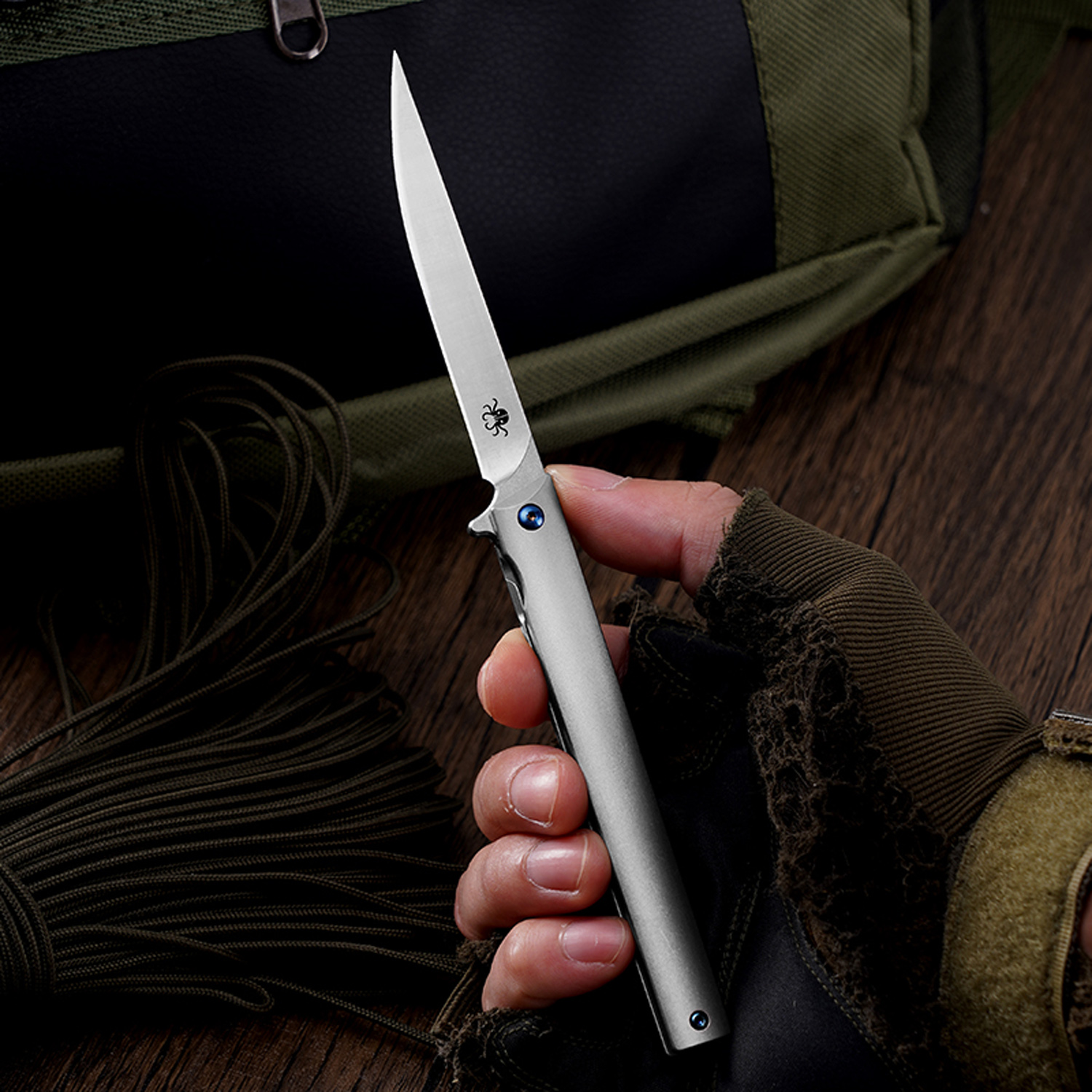 Klaken Knives - B13-TIDP-SA - Regent - Folding Knife - D2 Satin Drop Point - Titanium - Natural - Image 9