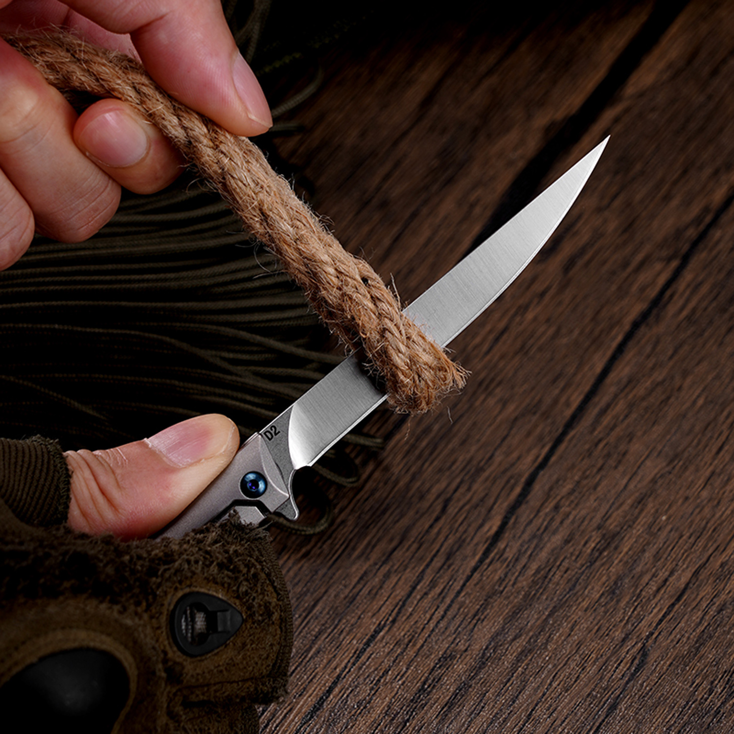 Klaken Knives - B13-TIDP-SA - Regent - Folding Knife - D2 Satin Drop Point - Titanium - Natural - Image 8