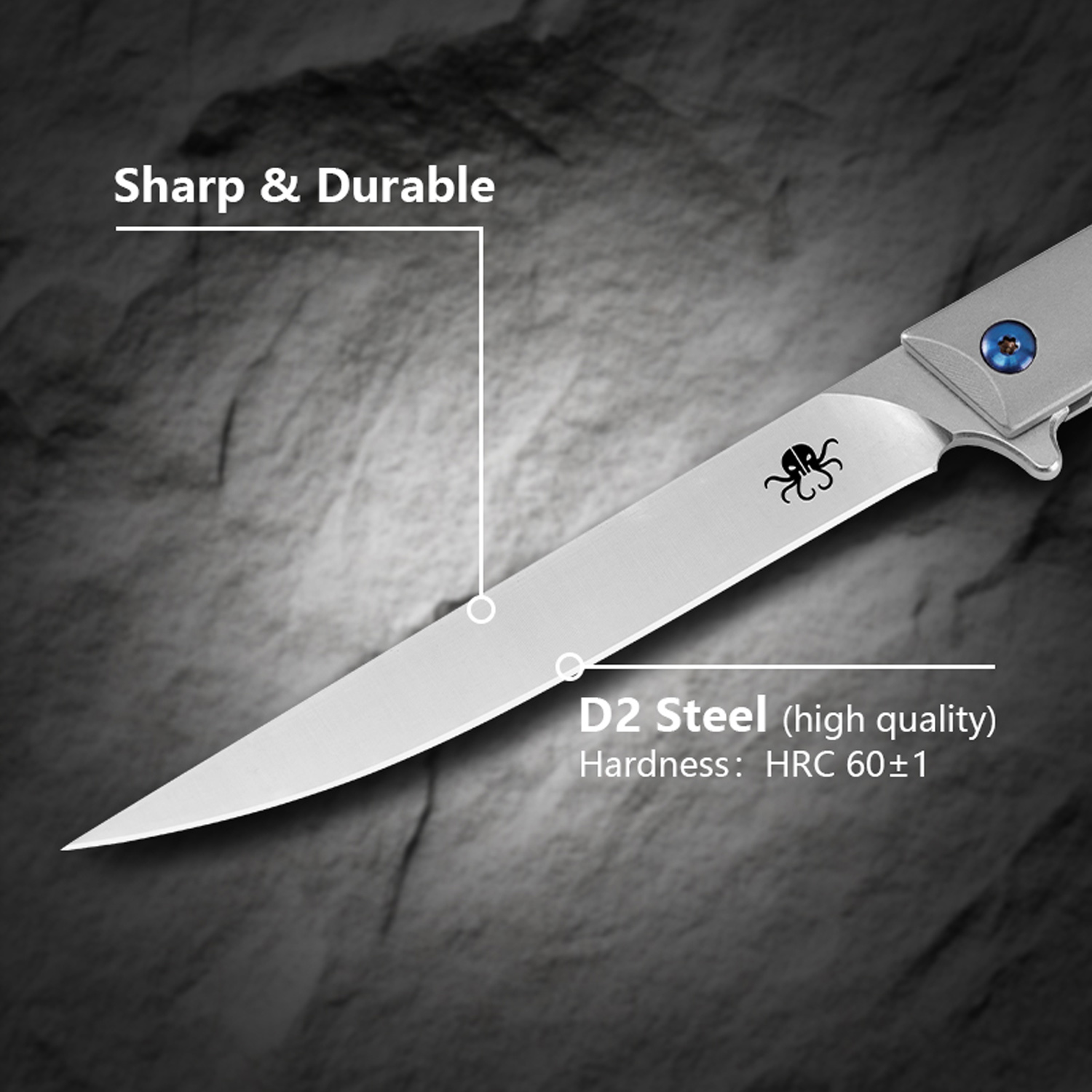 Klaken Knives - B13-TIDP-SA - Regent - Folding Knife - D2 Satin Drop Point - Titanium - Natural - Image 5