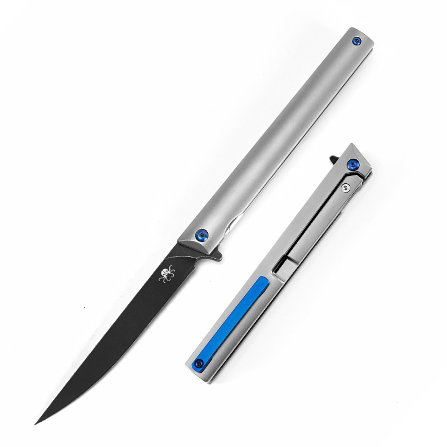 Klaken Knives - B13-TIDP-BK - Regent - Folding Knife - D2 Coated Drop Point - Titanium - Natural