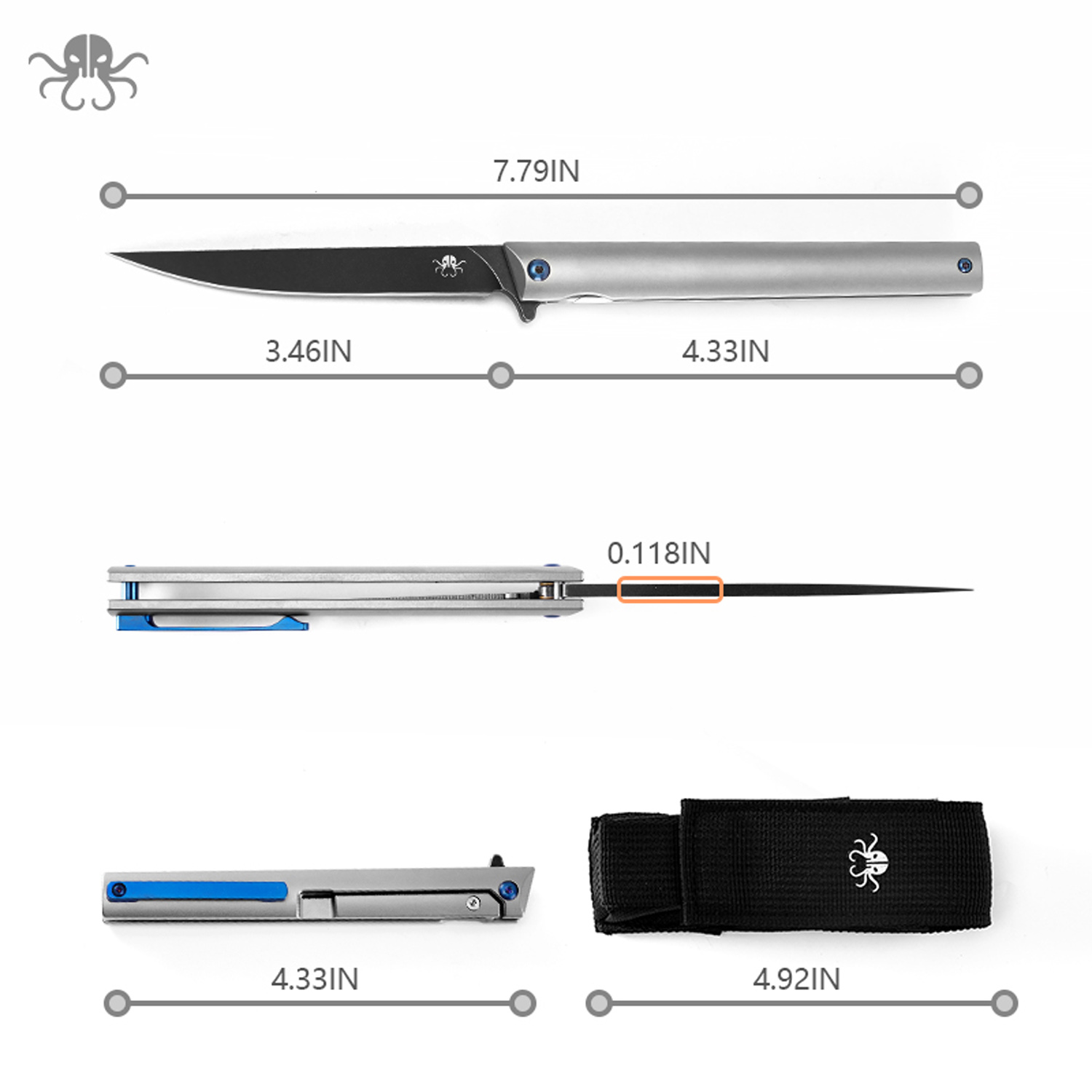 Klaken Knives - B13-TIDP-BK - Regent - Folding Knife - D2 Coated Drop Point - Titanium - Natural - Image 2