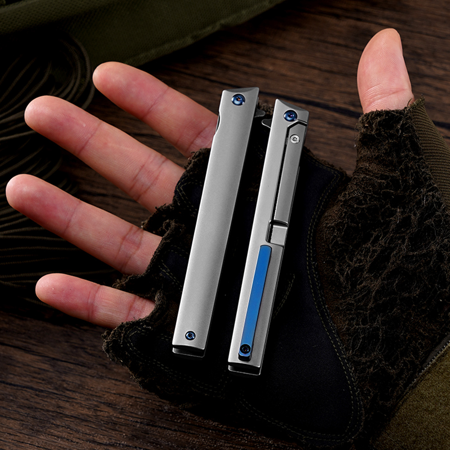 Klaken Knives - B13-TIDP-BK - Regent - Folding Knife - D2 Coated Drop Point - Titanium - Natural - Image 9
