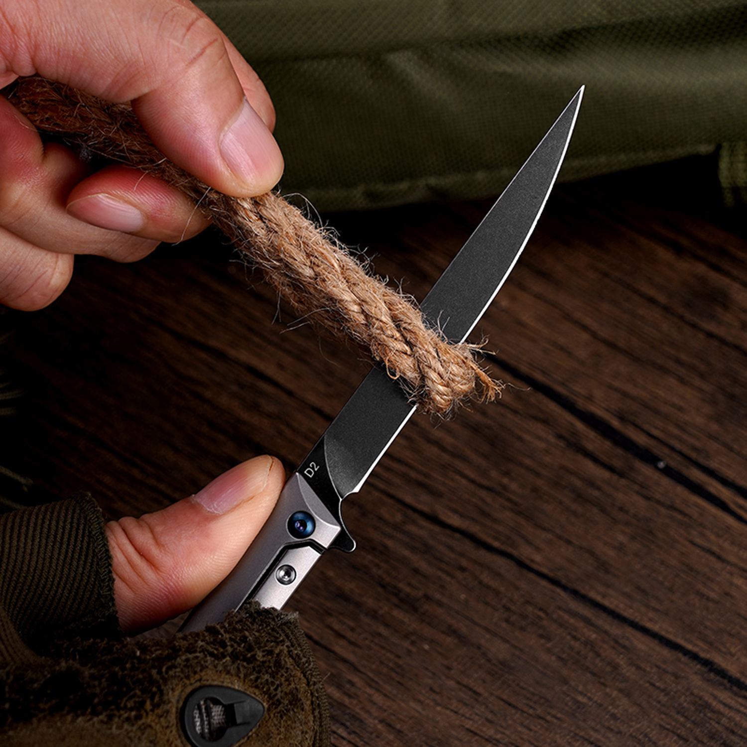 Klaken Knives - B13-TIDP-BK - Regent - Folding Knife - D2 Coated Drop Point - Titanium - Natural - Image 7