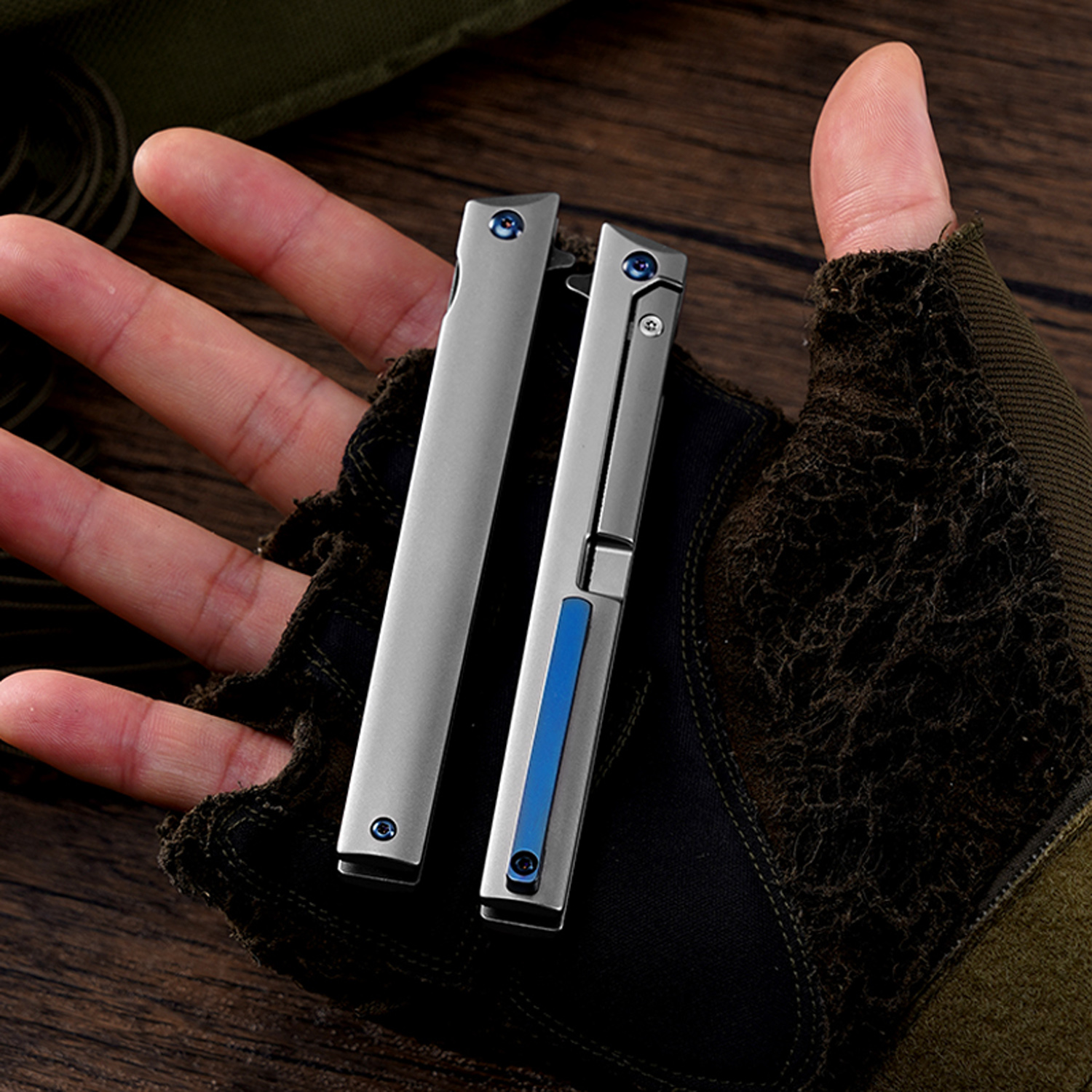 Klaken Knives - B13-TITN-BK - Regent - Folding Knife - D2 Coated Tanto - Titanium - Natural - Image 9