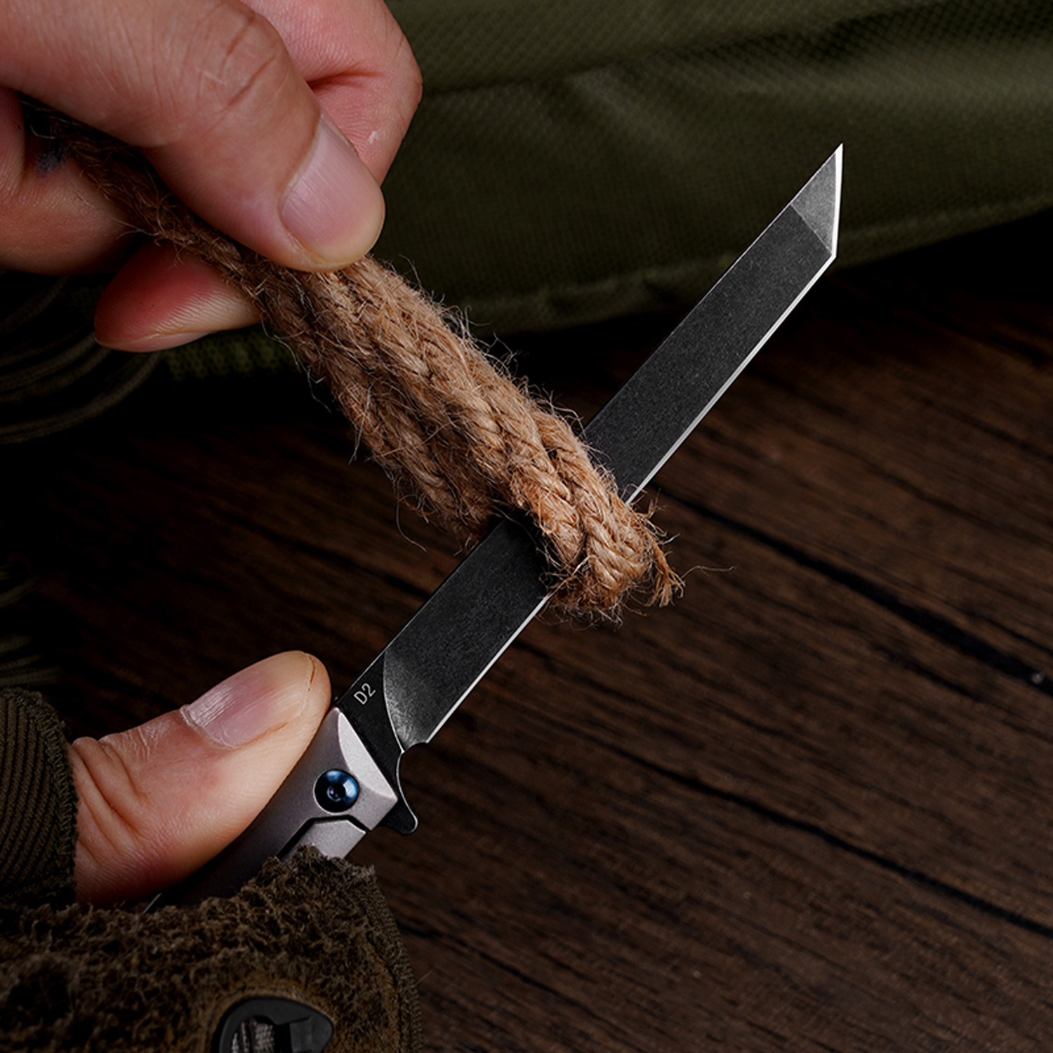 Klaken Knives - B13-TITN-BK - Regent - Folding Knife - D2 Coated Tanto - Titanium - Natural - Image 7