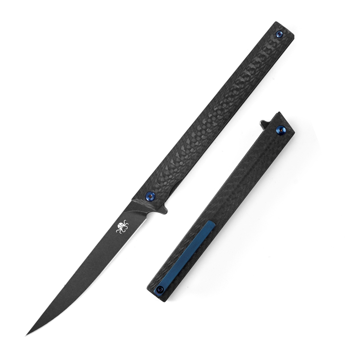 Klaken Knives - B13-CFDP-BK - Regent - Folding Knife - D2 Coated Drop Point - Carbon Fiber - Black