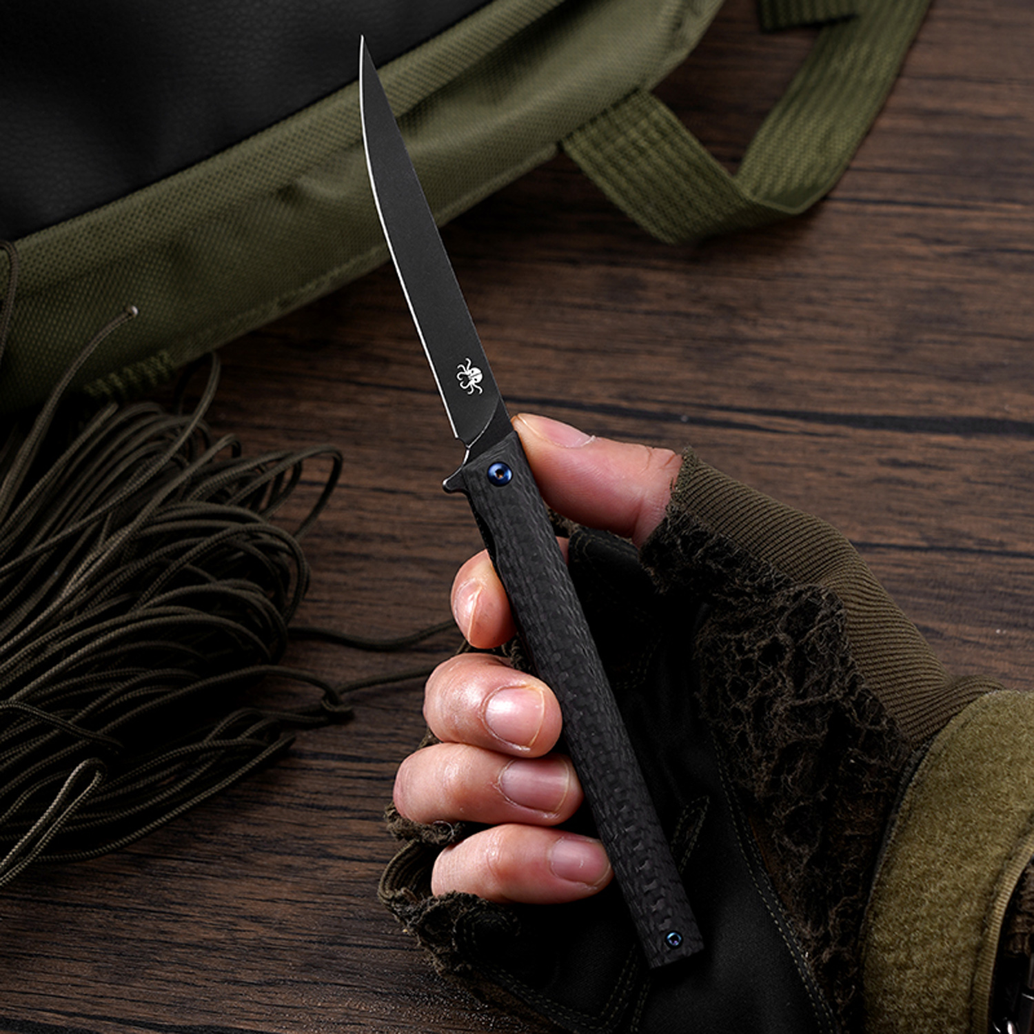 Klaken Knives - B13-CFDP-BK - Regent - Folding Knife - D2 Coated Drop Point - Carbon Fiber - Black - Image 3