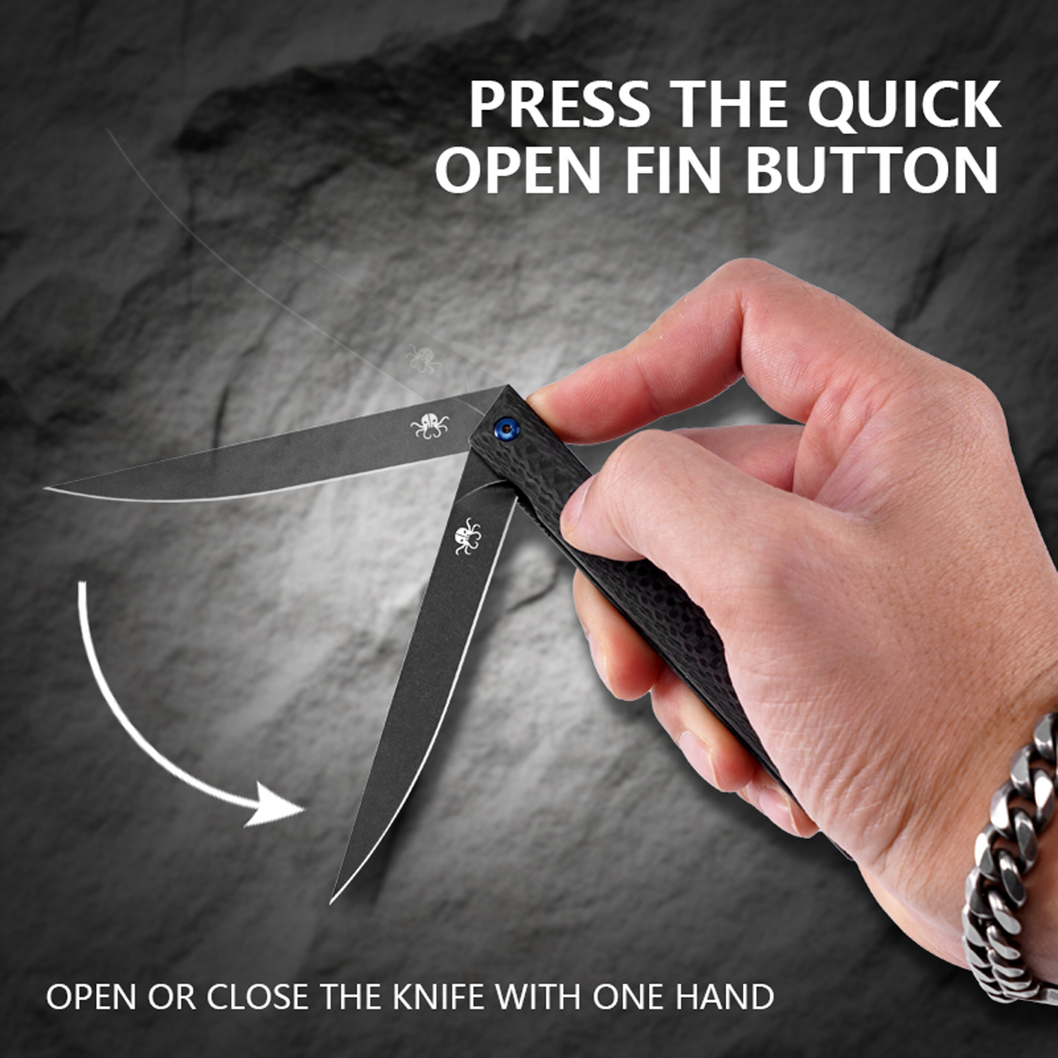 Klaken Knives - B13-CFDP-BK - Regent - Folding Knife - D2 Coated Drop Point - Carbon Fiber - Black - Image 10