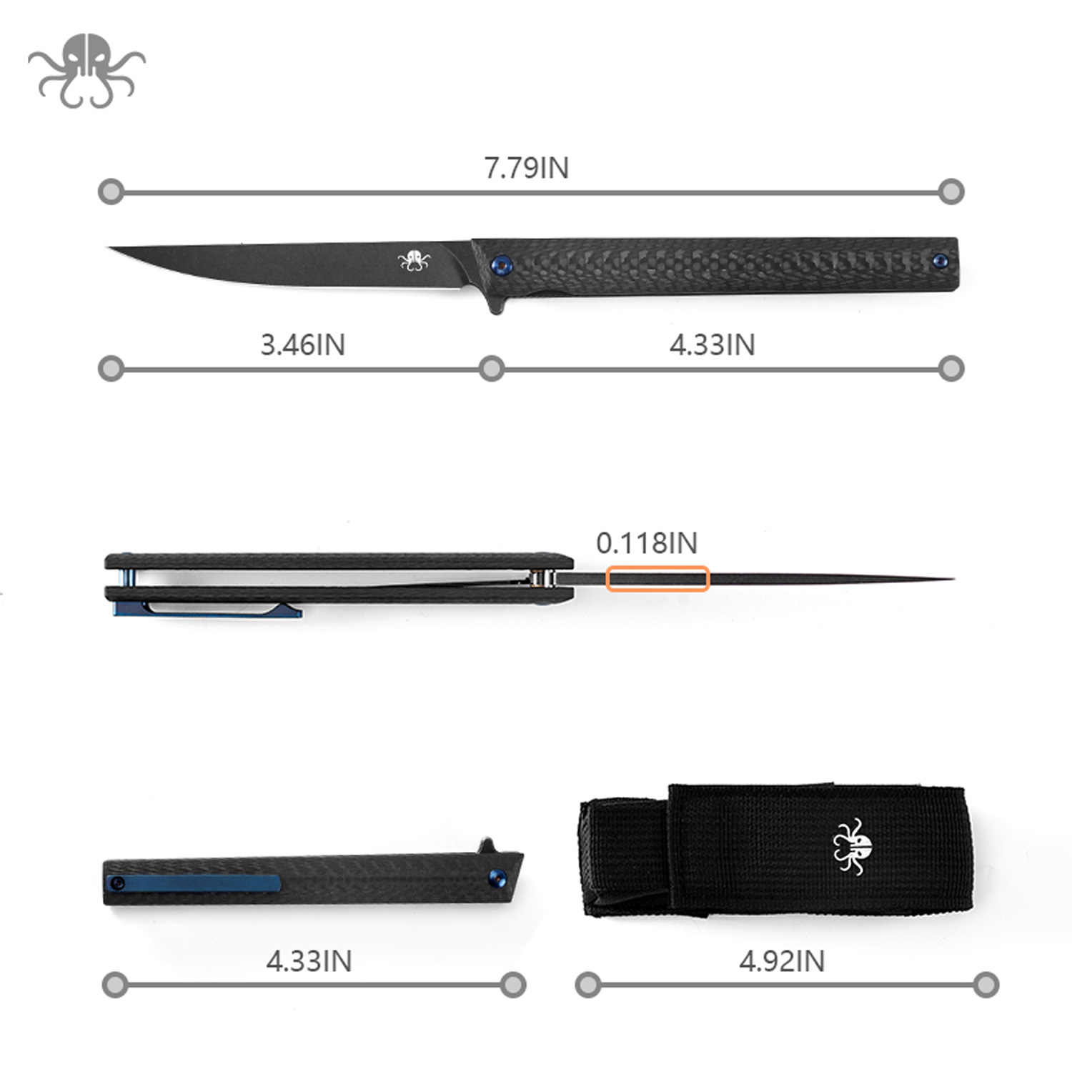 Klaken Knives - B13-CFDP-BK - Regent - Folding Knife - D2 Coated Drop Point - Carbon Fiber - Black - Image 2