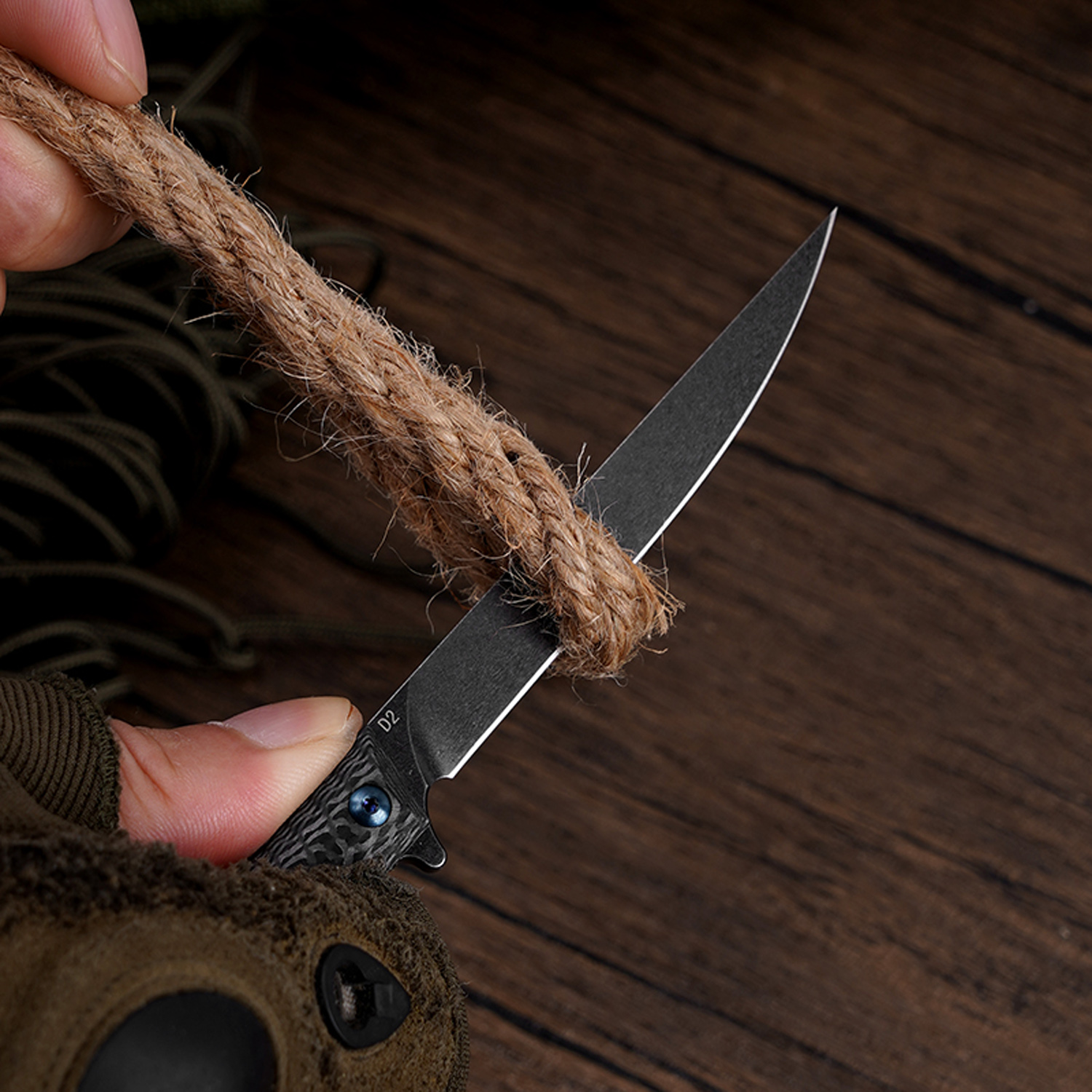 Klaken Knives - B13-CFDP-BK - Regent - Folding Knife - D2 Coated Drop Point - Carbon Fiber - Black - Image 8
