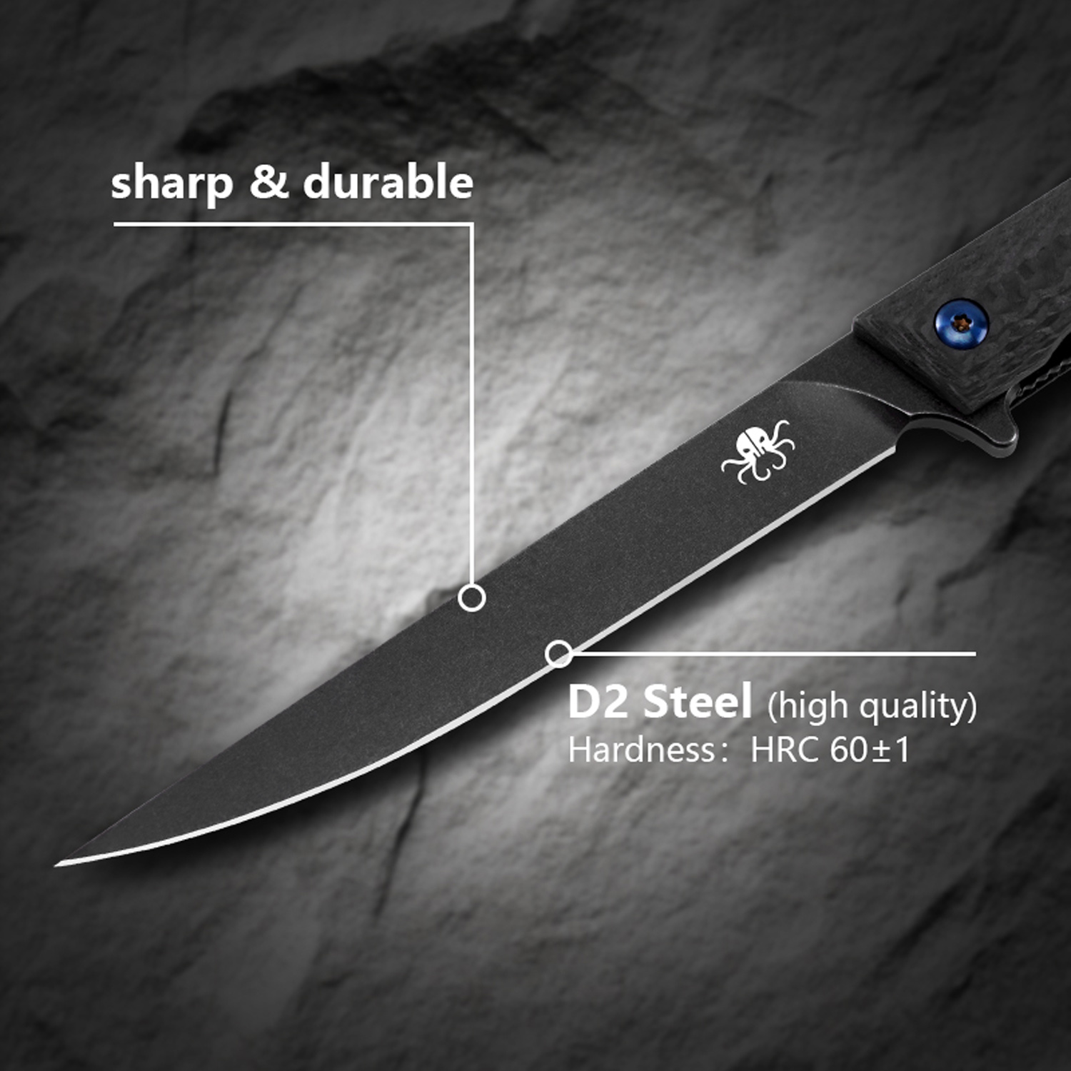 Klaken Knives - B13-CFDP-BK - Regent - Folding Knife - D2 Coated Drop Point - Carbon Fiber - Black - Image 5