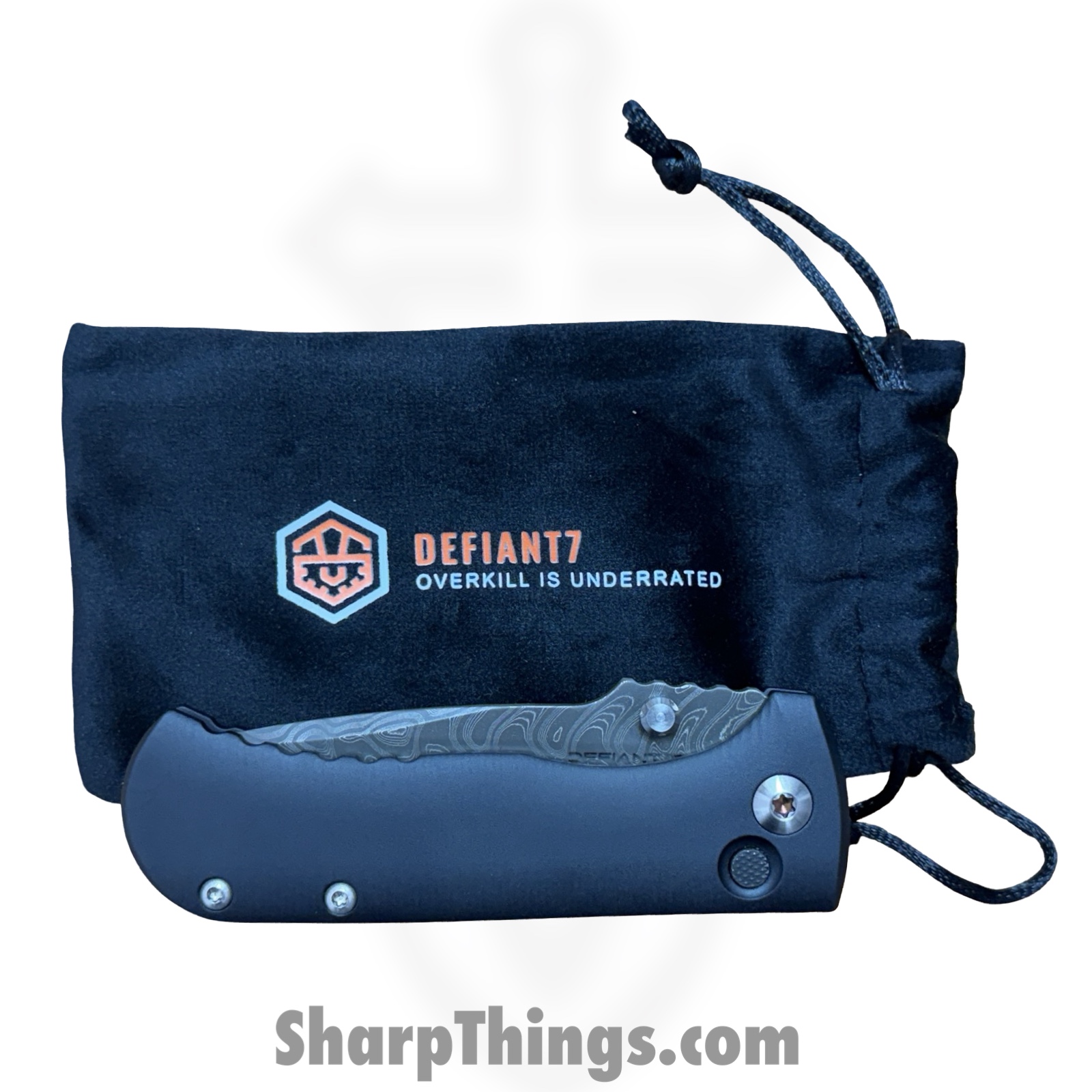 Defiant 7 - D7-TALOS-DAM - Talos - Folding Knife - Nichols Black Boomerang Damascus Drop Point - Titanium - Black - Image 11