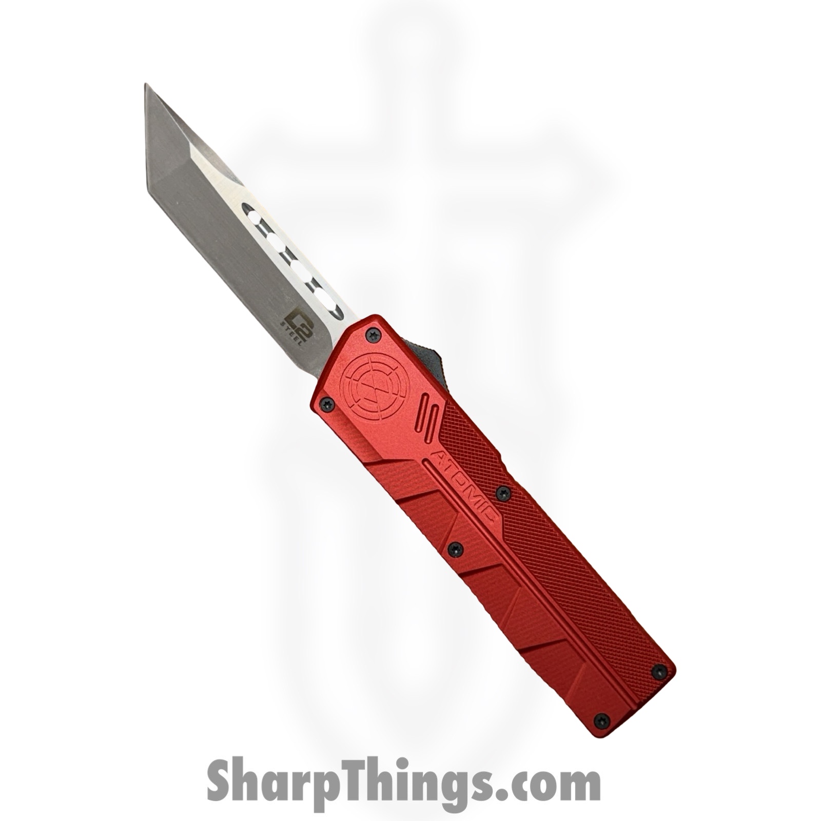 Atomic Knives - WNS-DT01RDTN - UltraLite ATOMIC - OTF Auto - D2 Satin Tanto - Aluminum - Red