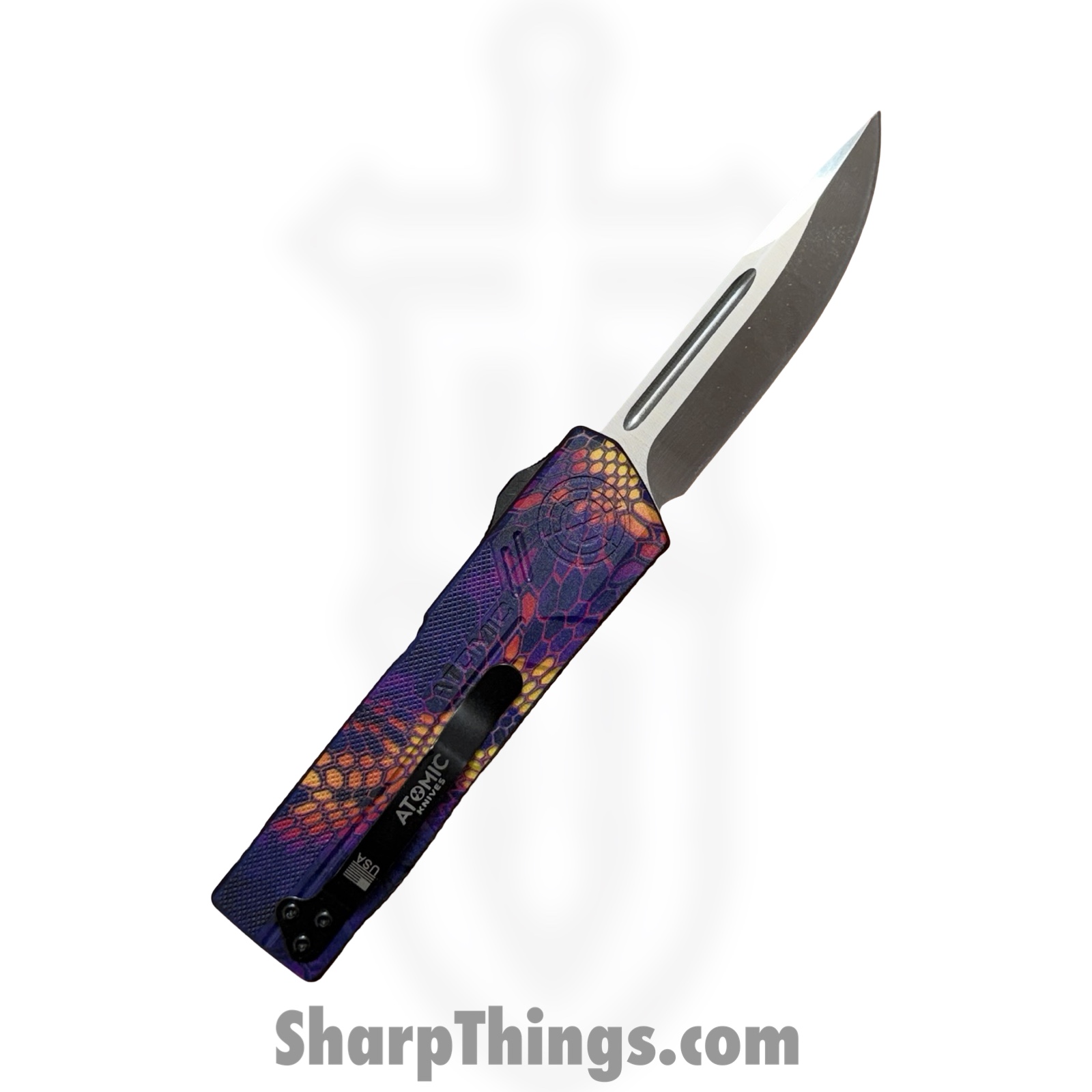Atomic Knives - WNS-DT01SCMPDP - UltraLite ATOMIC - OTF Auto - D2 Satin Drop Point - Aluminum - Snake Camo - Image 2