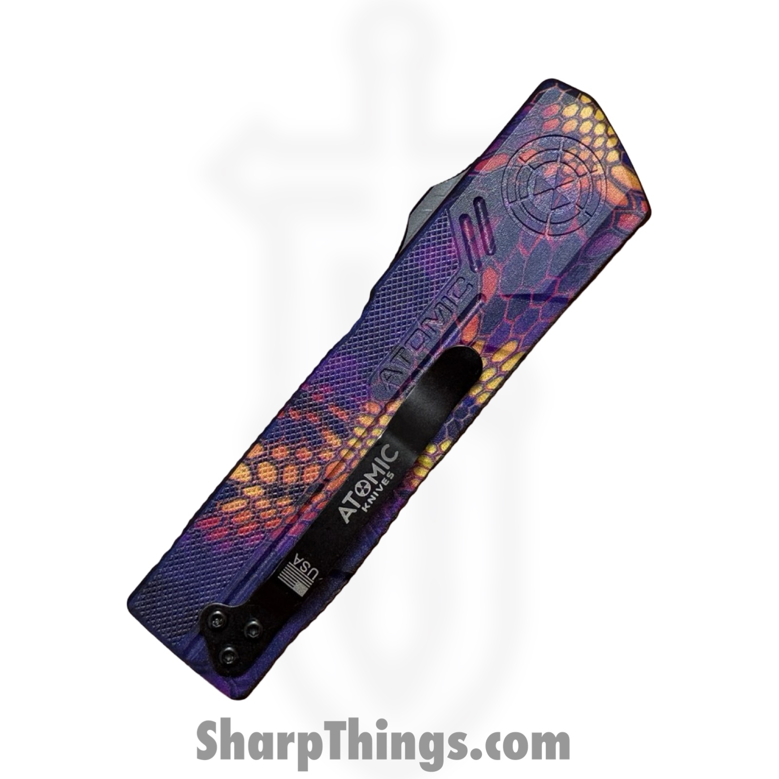 Atomic Knives - WNS-DT01SCMPDP - UltraLite ATOMIC - OTF Auto - D2 Satin Drop Point - Aluminum - Snake Camo - Image 5