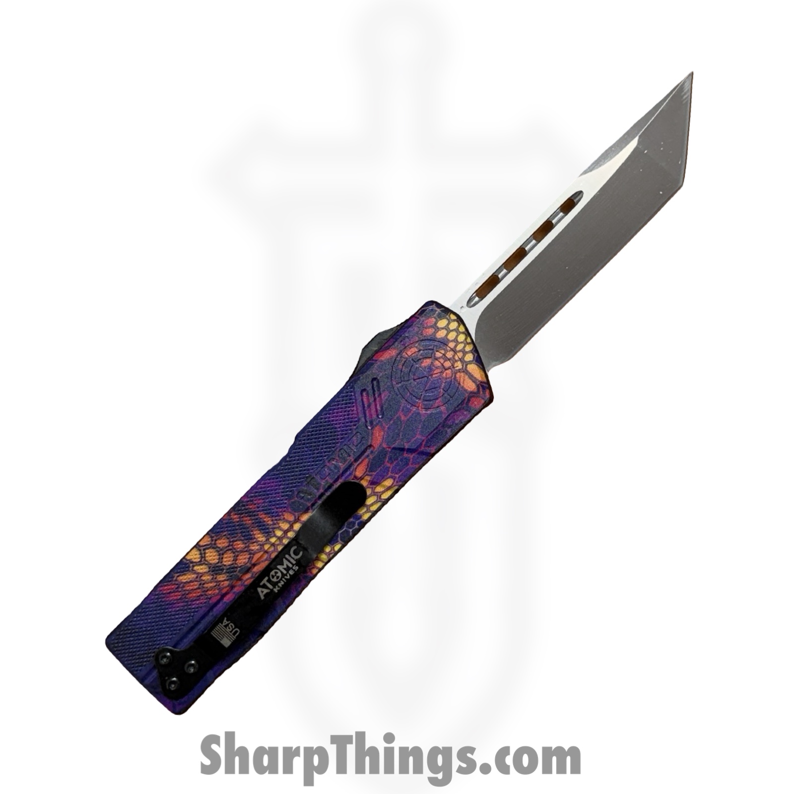 Atomic Knives - WNS-DT01SCMP - UltraLite ATOMIC - OTF Auto - D2 Satin Tanto - Aluminum - Snake Camo - Image 2