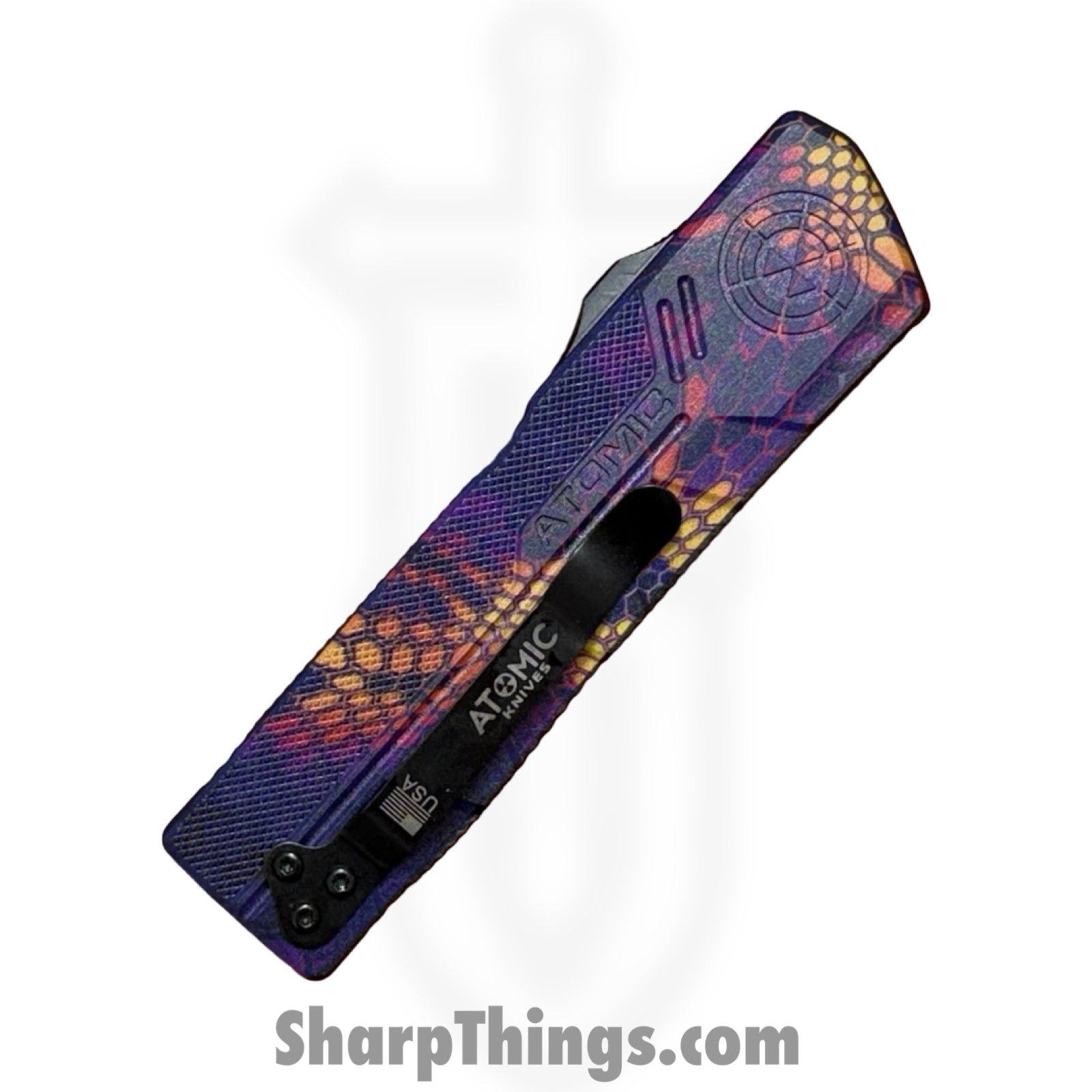 Atomic Knives - WNS-DT01SCMP - UltraLite ATOMIC - OTF Auto - D2 Satin Tanto - Aluminum - Snake Camo - Image 5