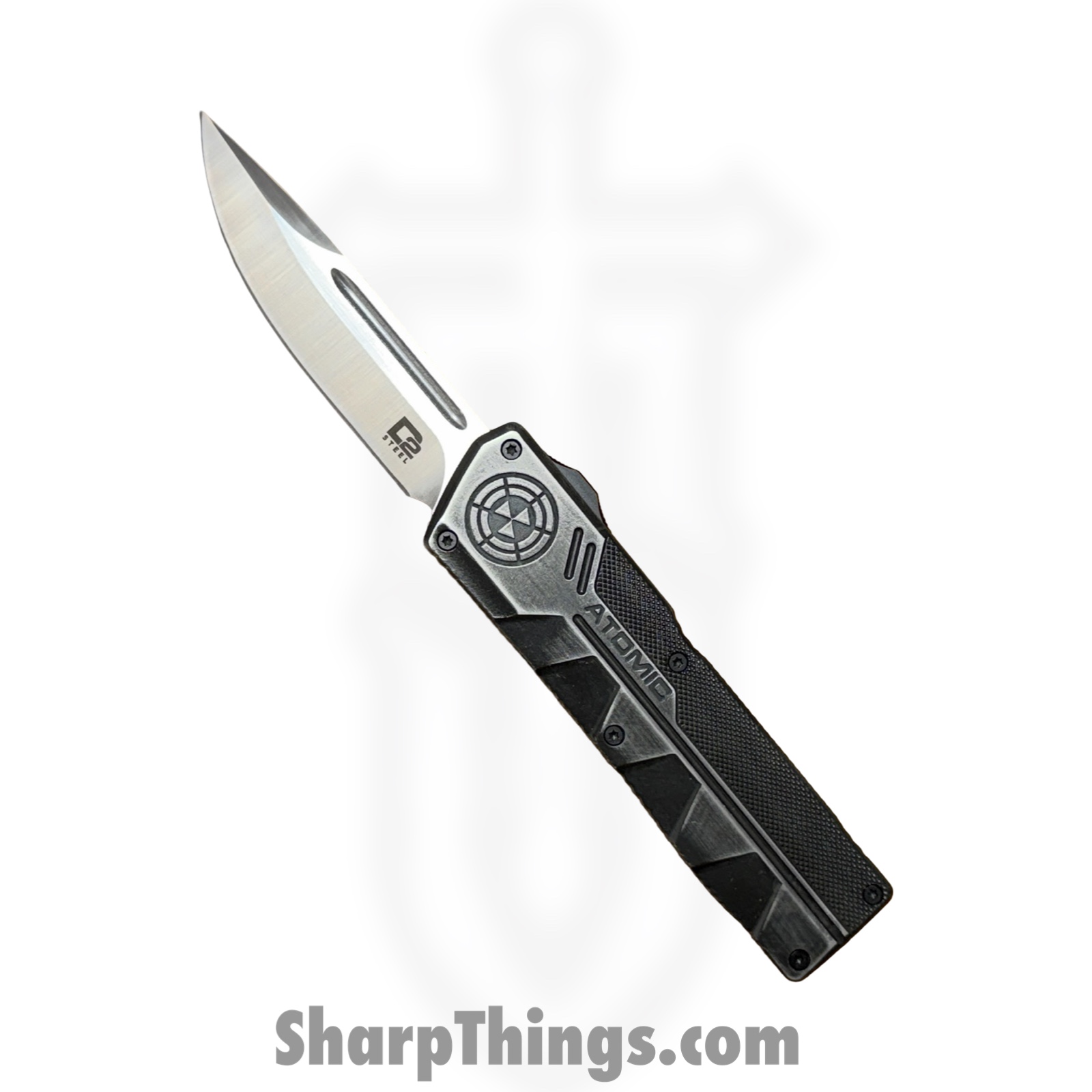Atomic Knives - WNS-DT01SWDP - UltraLite ATOMIC - OTF Auto - D2 Stonewash Drop Point - Aluminum - Stonewash
