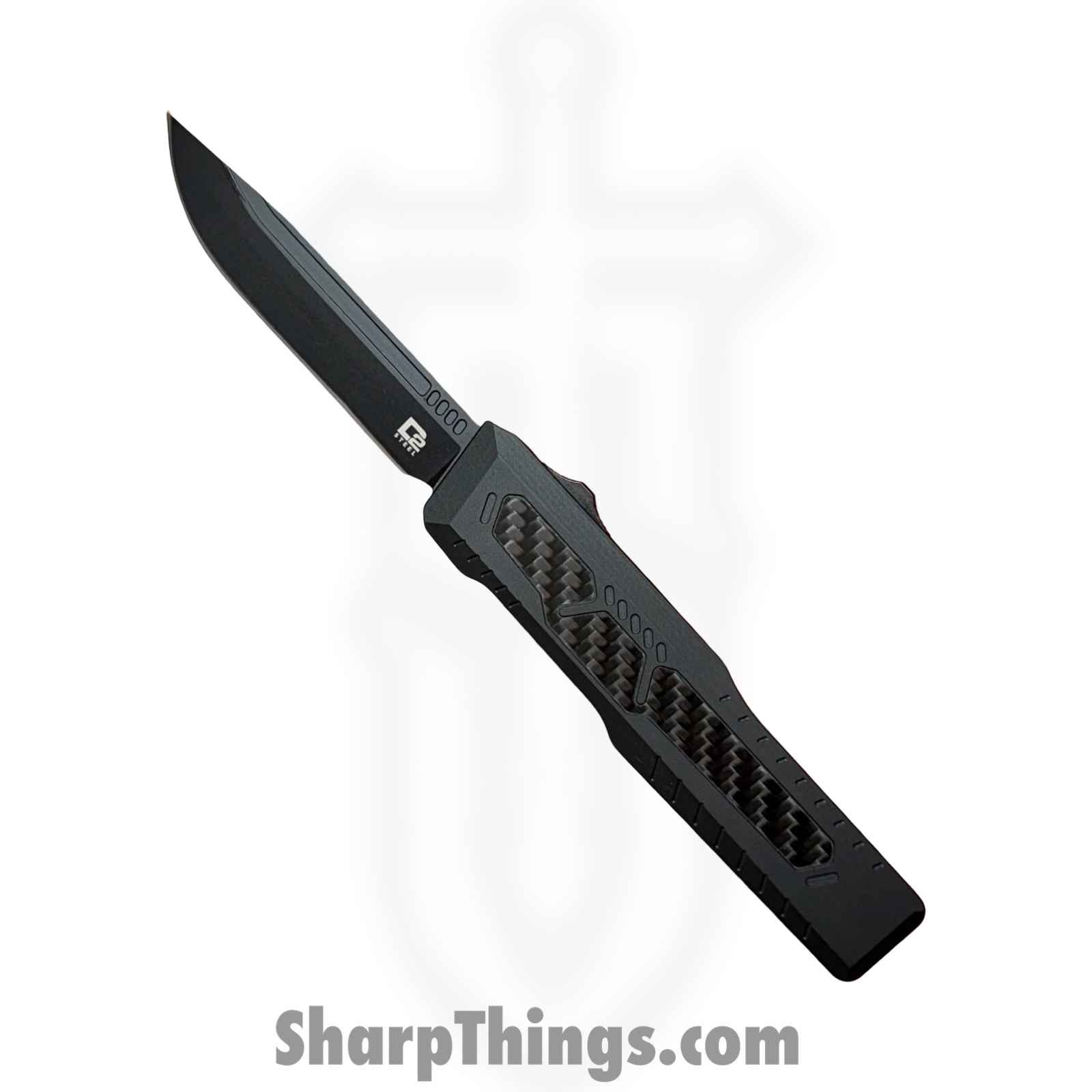 Atomic Knives - WNS-DT05BK - UltraLite ATOMIC - OTF Auto - D2 Coated Drop Point - Aluminum and CF - Black